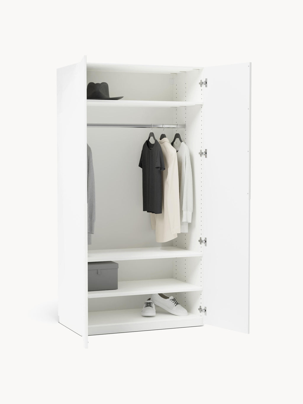 Leon Modular Hinged Door Wardrobe, 100 cm Wide, in various sizes