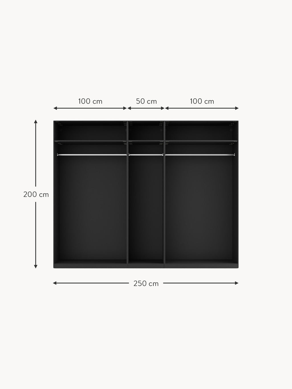 Leon Modular Hinged Door Wardrobe, 250 cm Wide, in various sizes