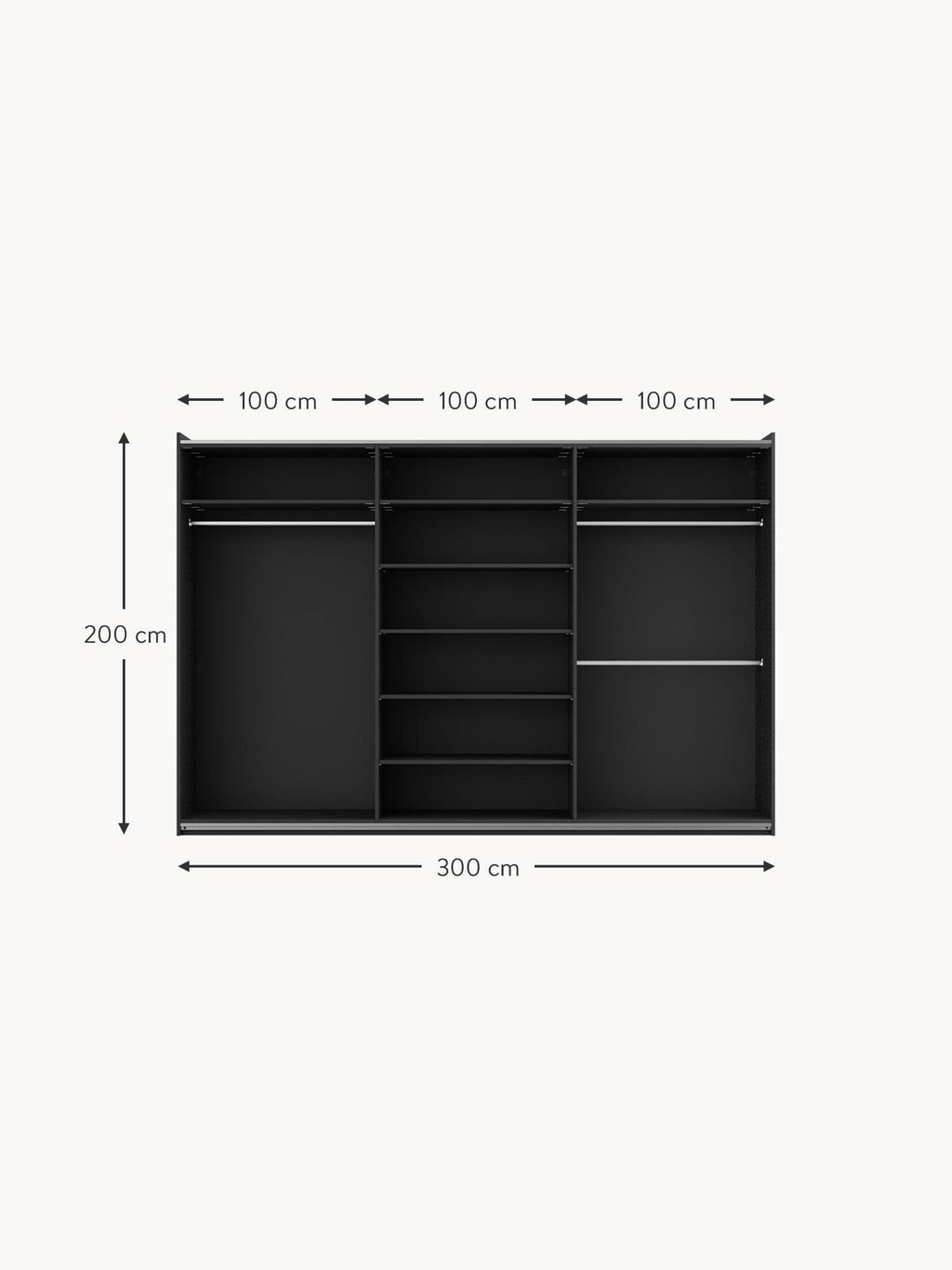 Simone Modular Sliding Door Wardrobe, 300 cm Wide, in various sizes