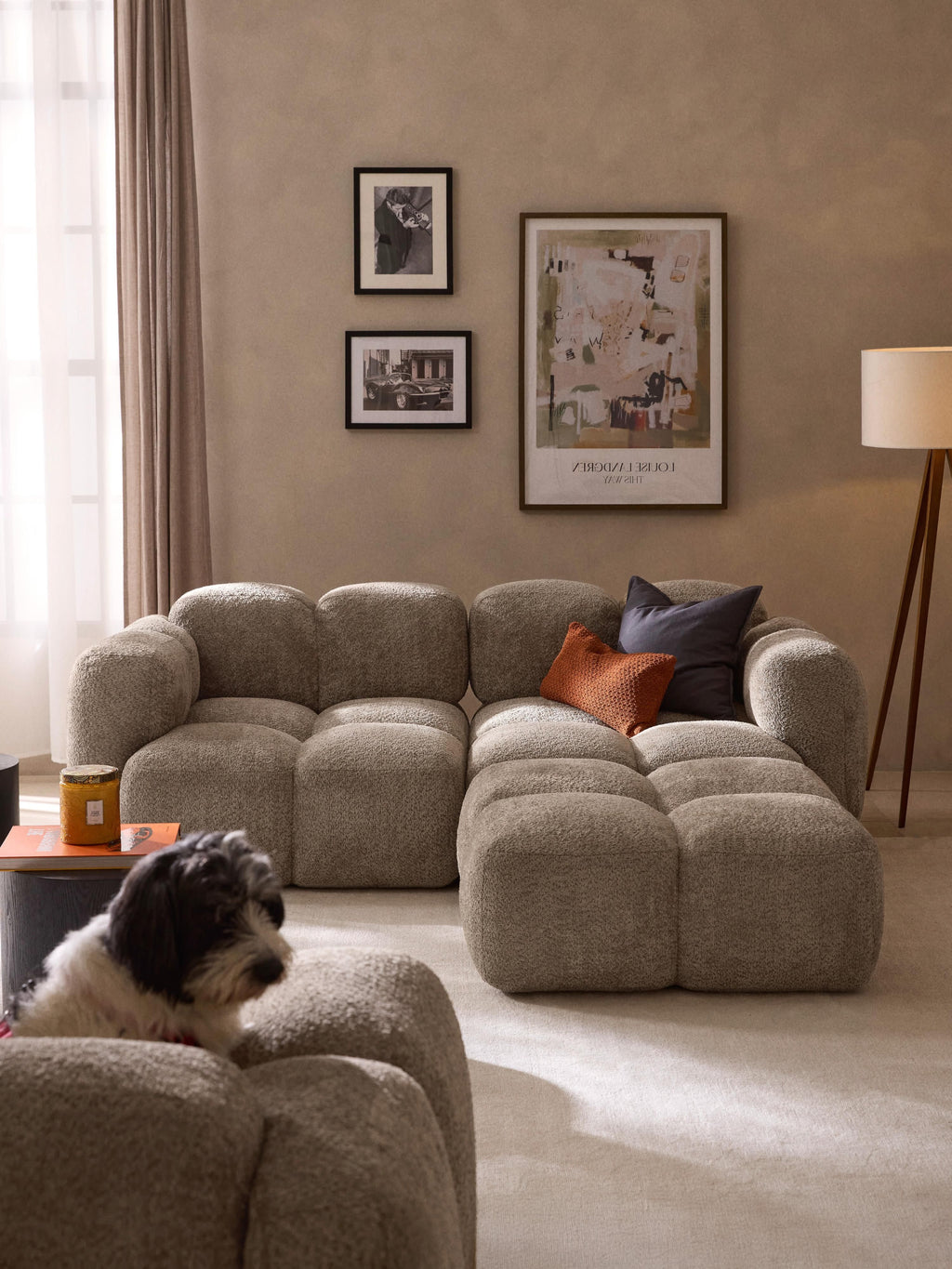 Tayla Modular Teddy-Bouclé Sofa (3-seater) with Ottoman (left/right)