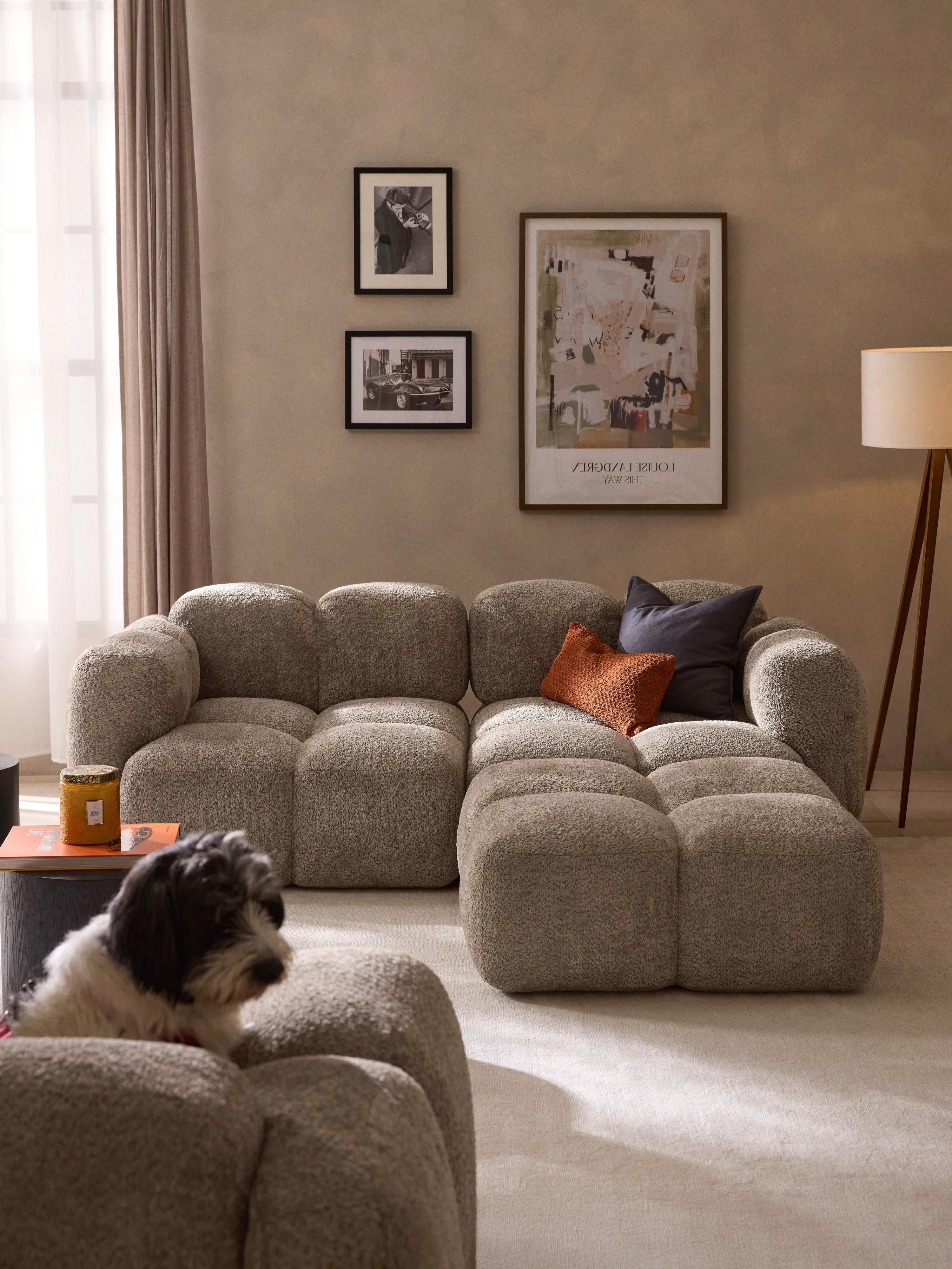 Tayla Modular Teddy-Bouclé Sofa (3-seater) with Ottoman (left/right)