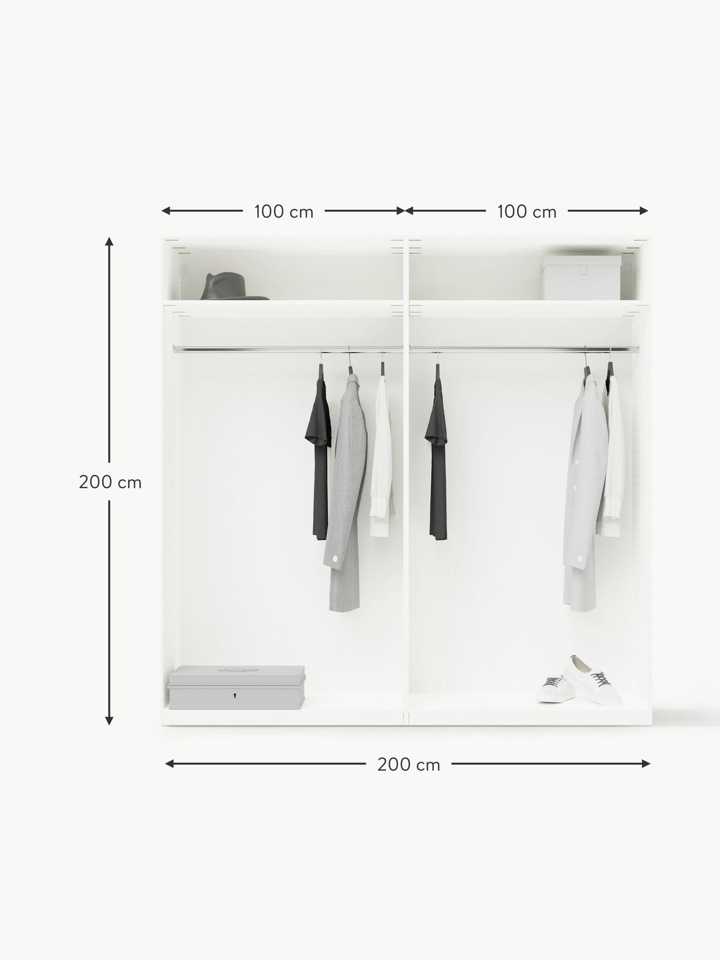 Denise Modular Hinged Door Wardrobe, 200 cm Wide, in various sizes