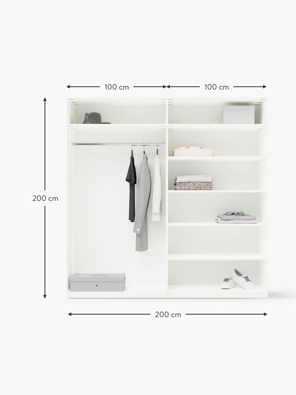 Denise Modular Hinged Door Wardrobe, 200 cm Wide, in various sizes