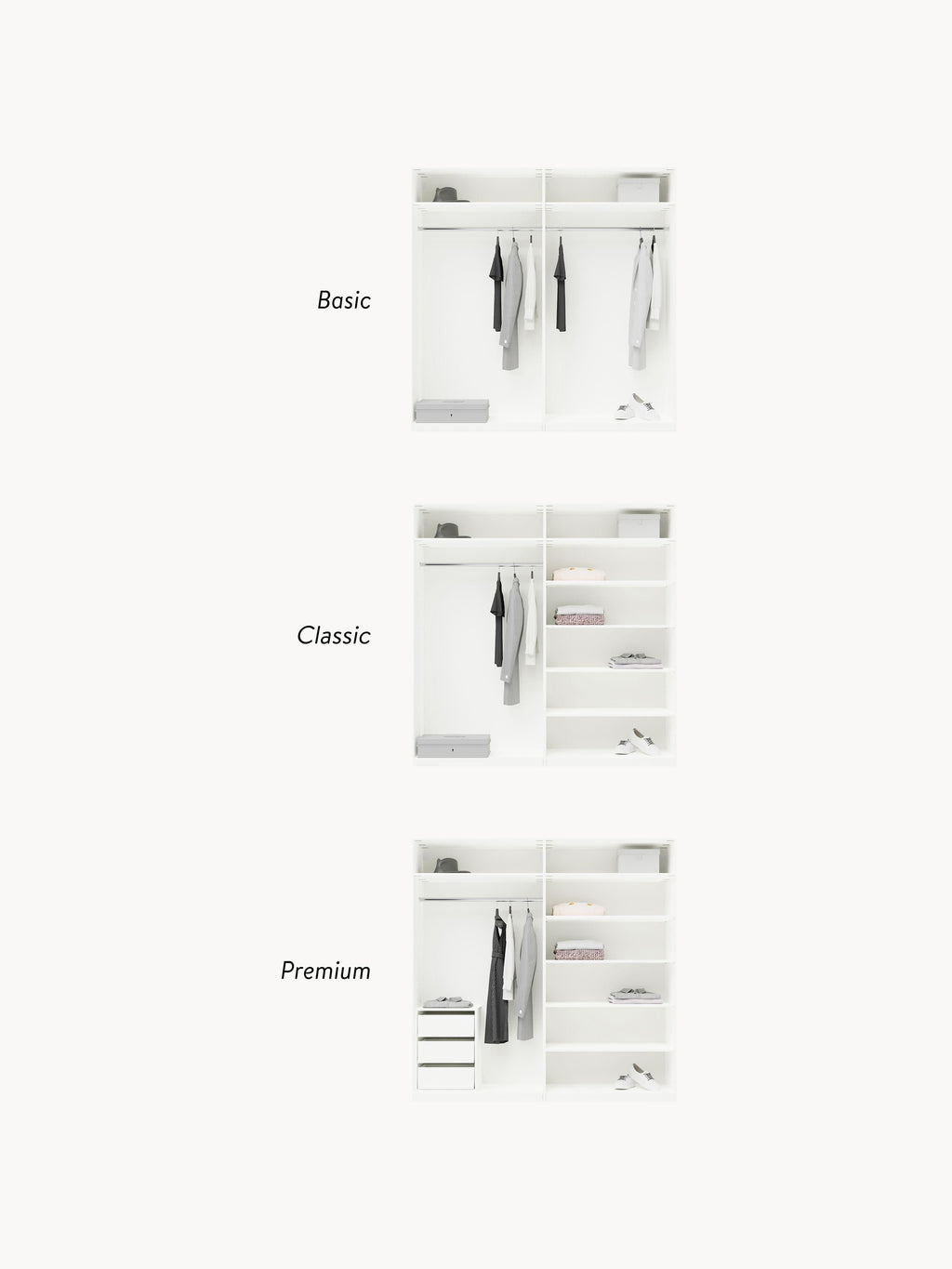 Denise Modular Hinged Door Wardrobe, 200 cm Wide, in various sizes