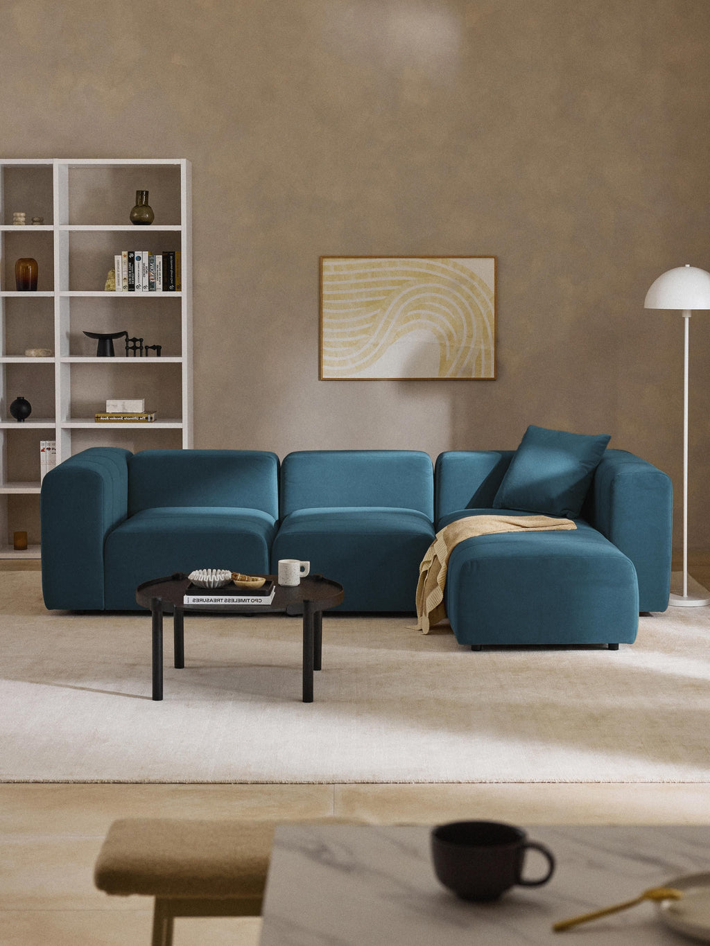Lena Modular Velvet Sofa (4-seater) with Ottoman (left/right)