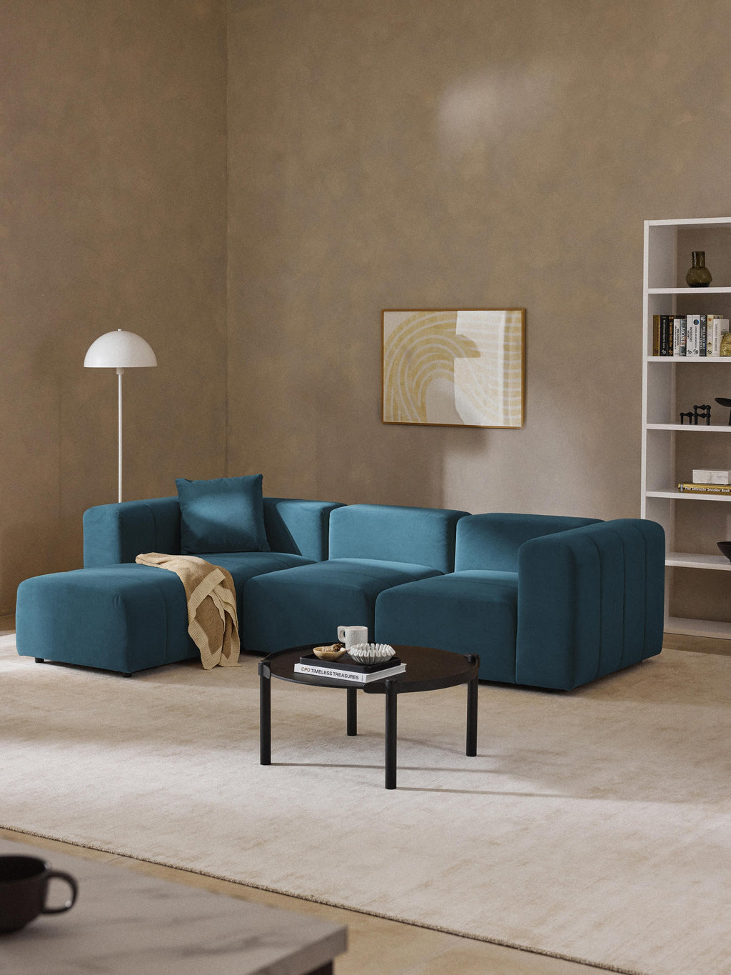 Lena Modular Velvet Sofa (4-seater) with Ottoman (left/right)