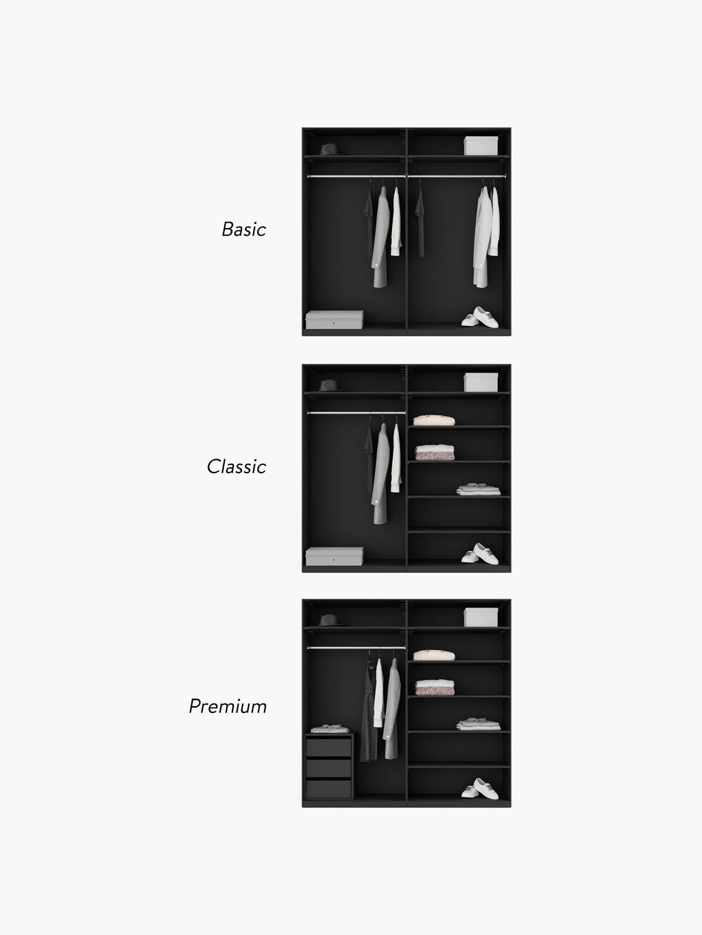 Simone Modular Revolving Door Wardrobe, 200 cm Wide, in various sizes