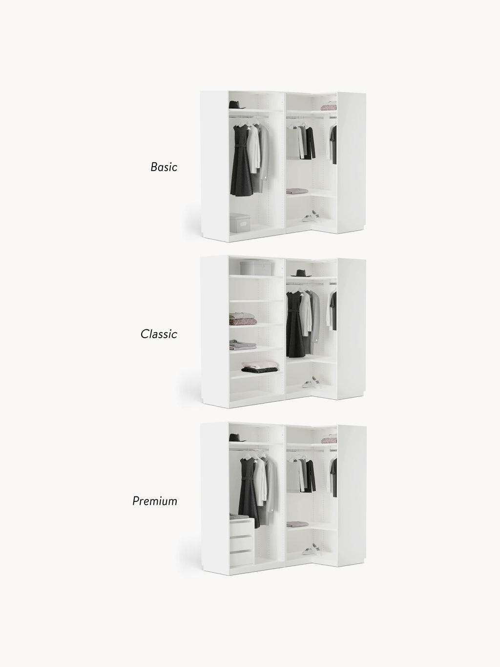 Charlotte Modular Corner Wardrobe, 215 cm Wide, in various sizes