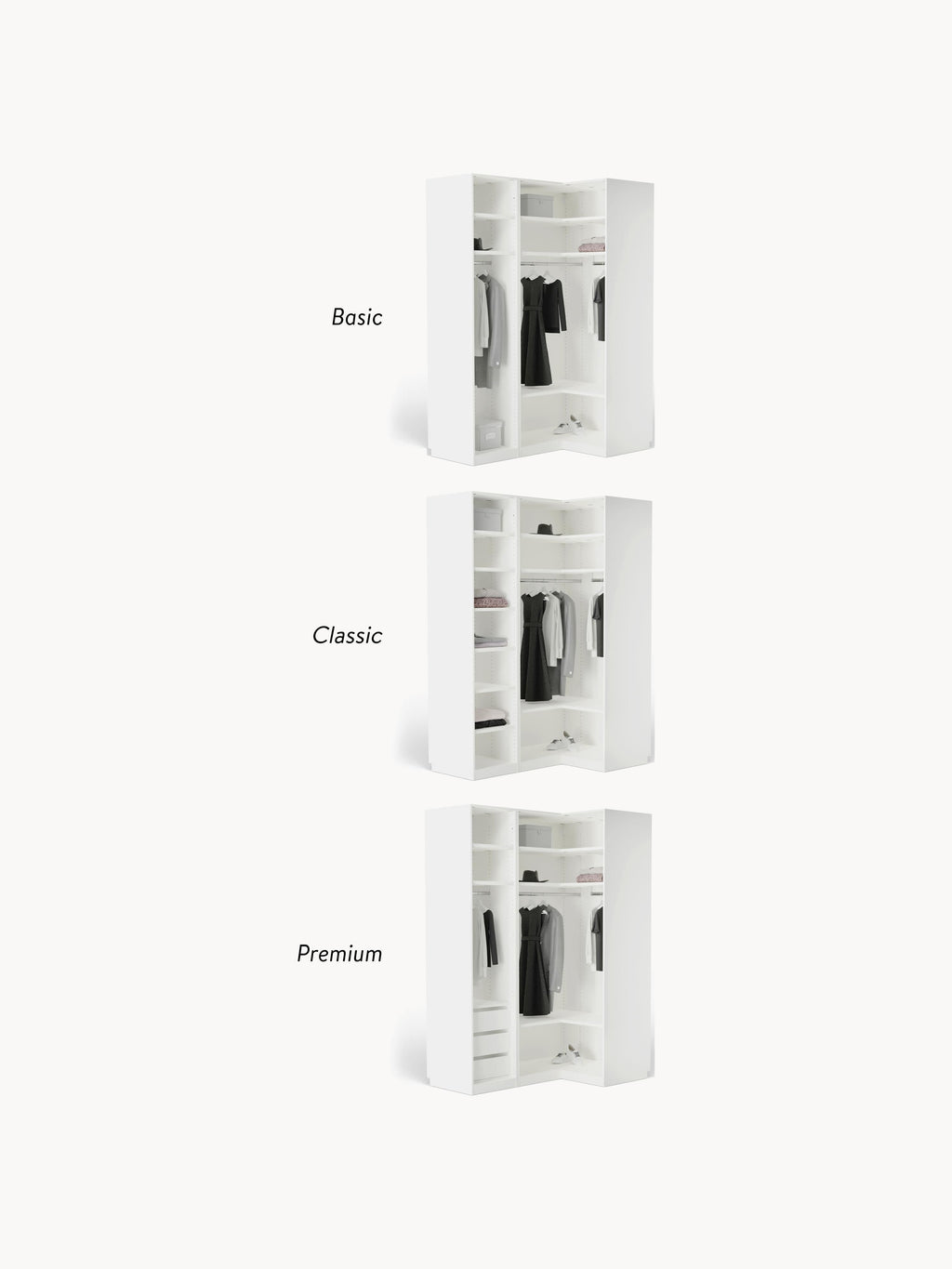 Charlotte Modular Corner Wardrobe, 215 cm Wide, in various sizes