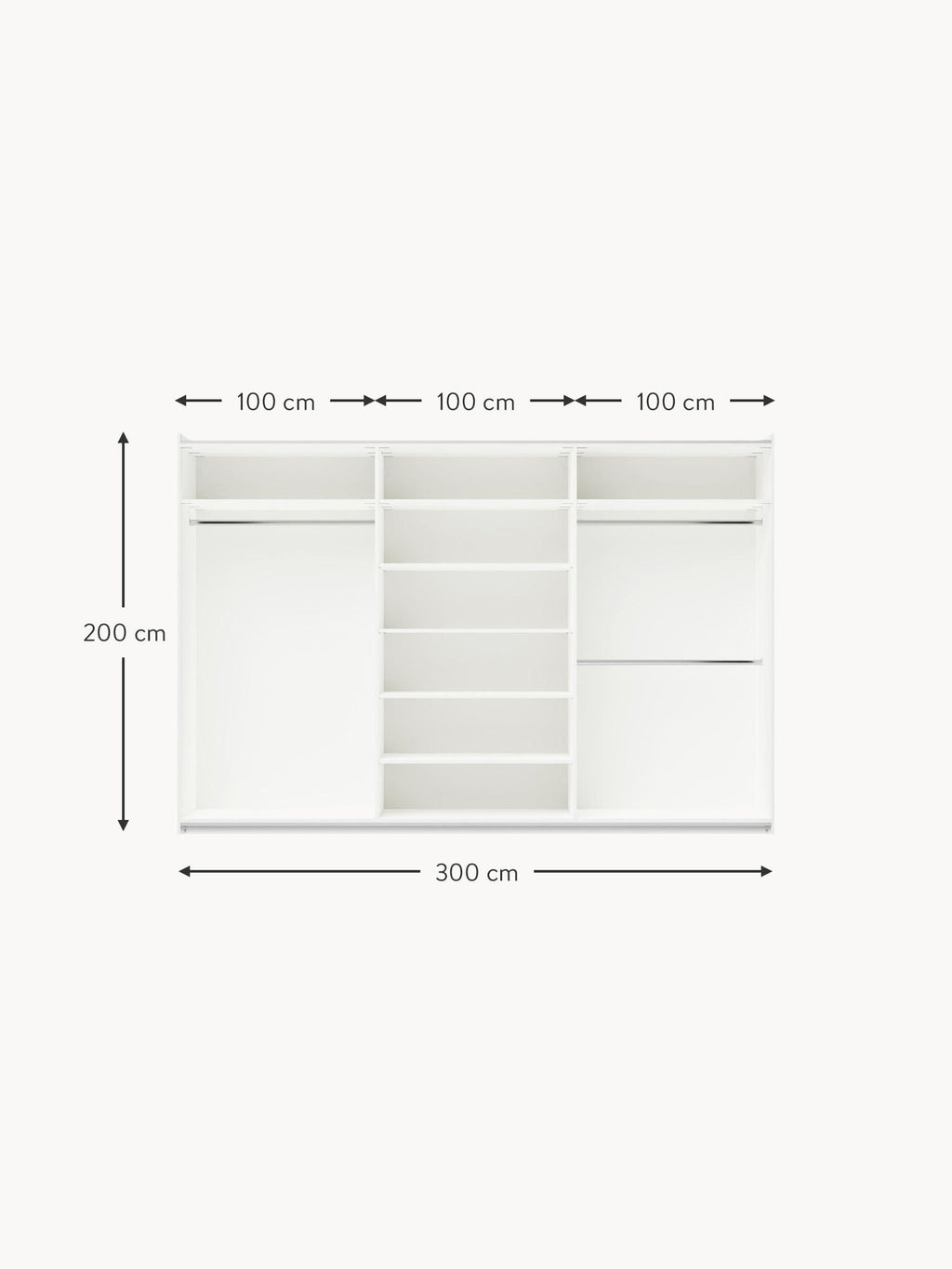 Simone Modular Sliding Door Wardrobe, 300 cm Wide, in various sizes