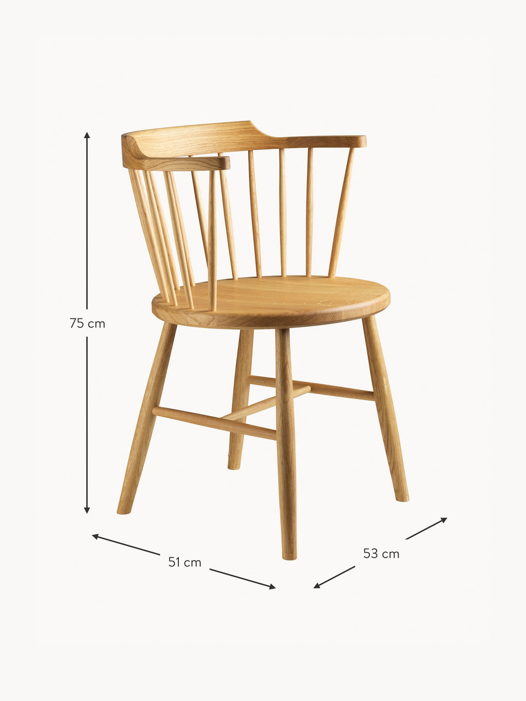 J18 Handmade Oak Wood Dining Chair with Armrests