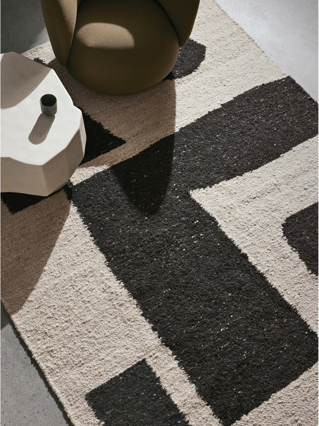 Piece Handwoven Wool Low-Pile Rug