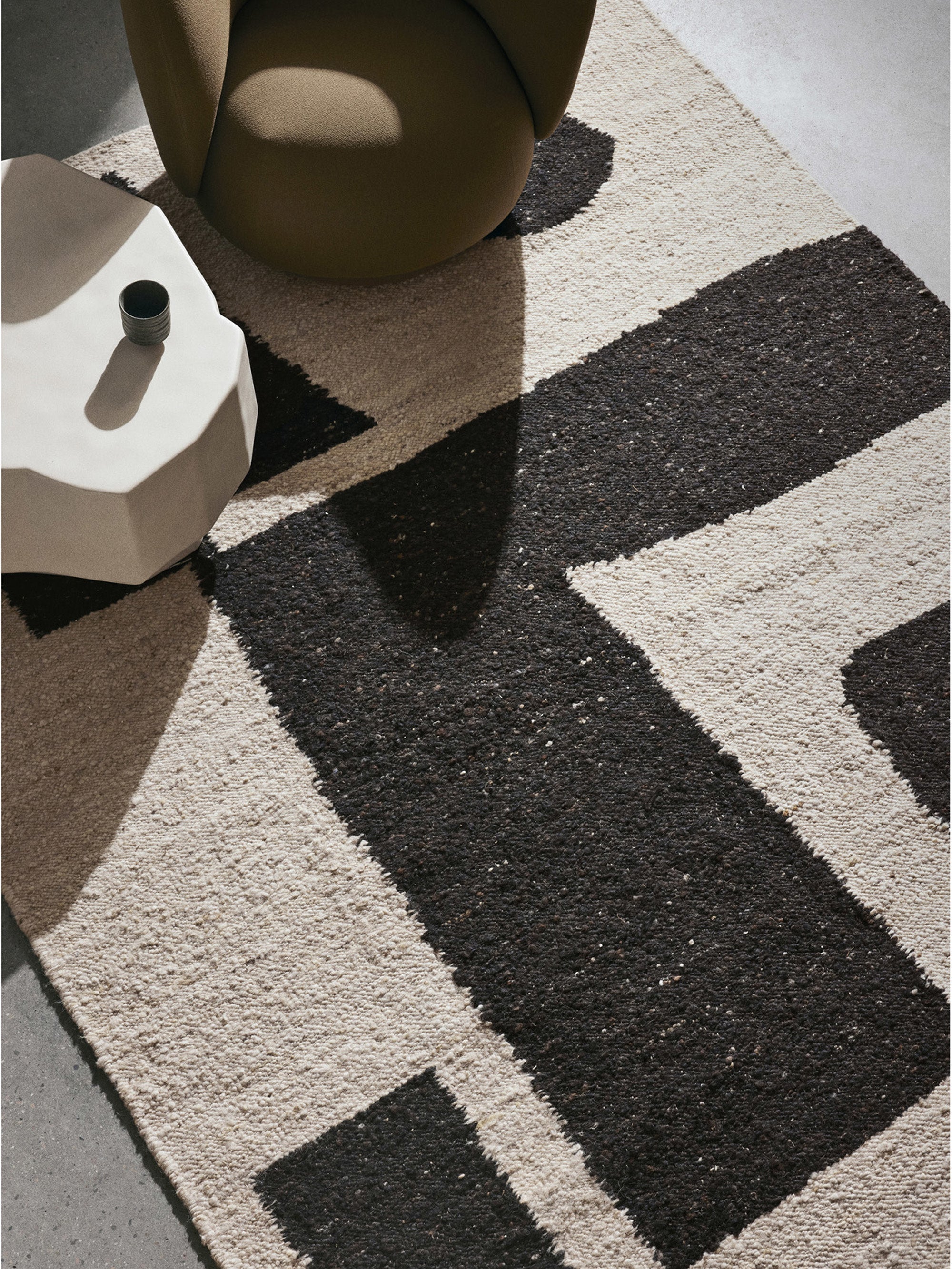 Piece Handwoven Wool Low-Pile Rug