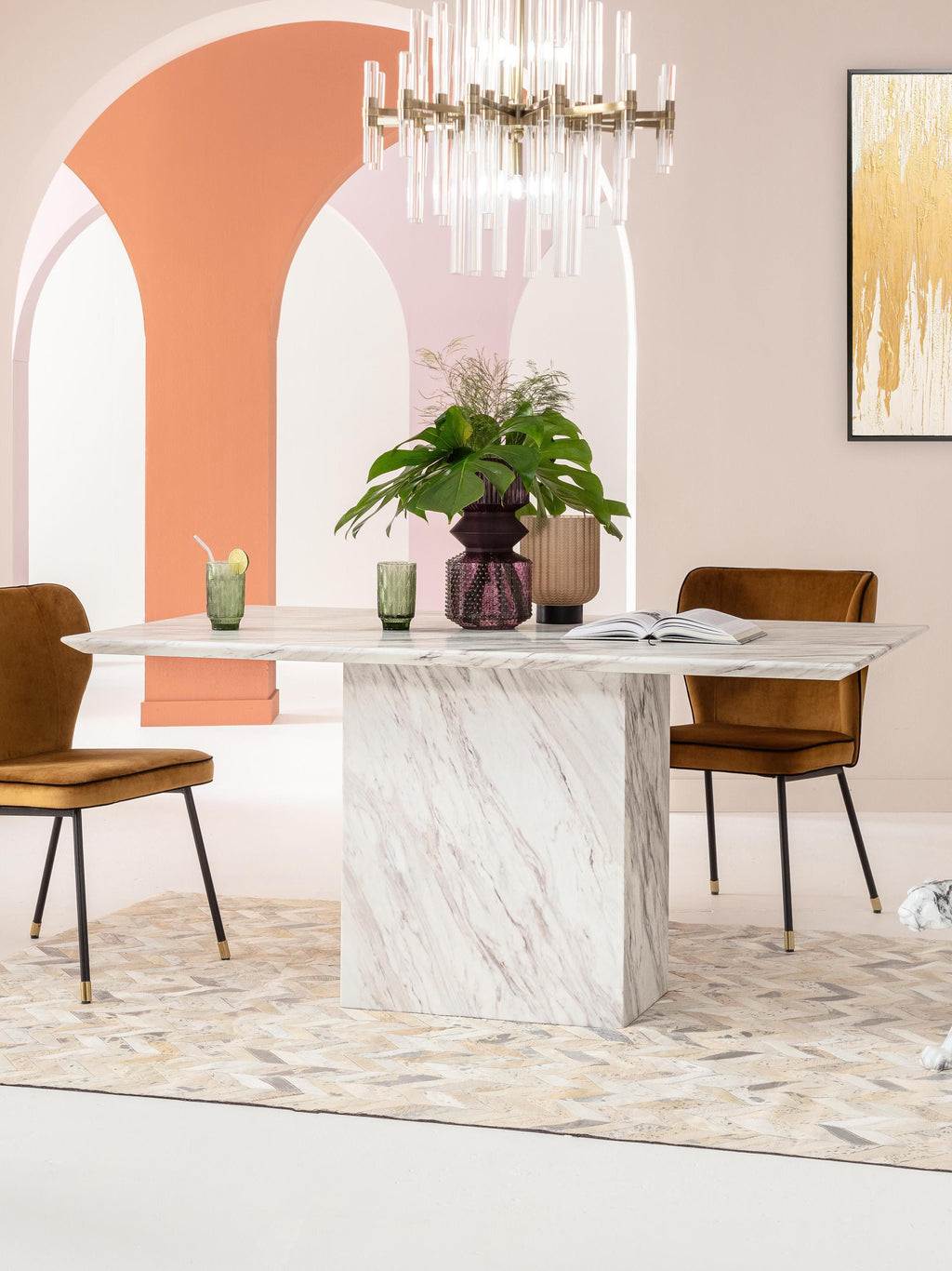 Dining Table Artistico with Marble Top, 160 x 90 cm