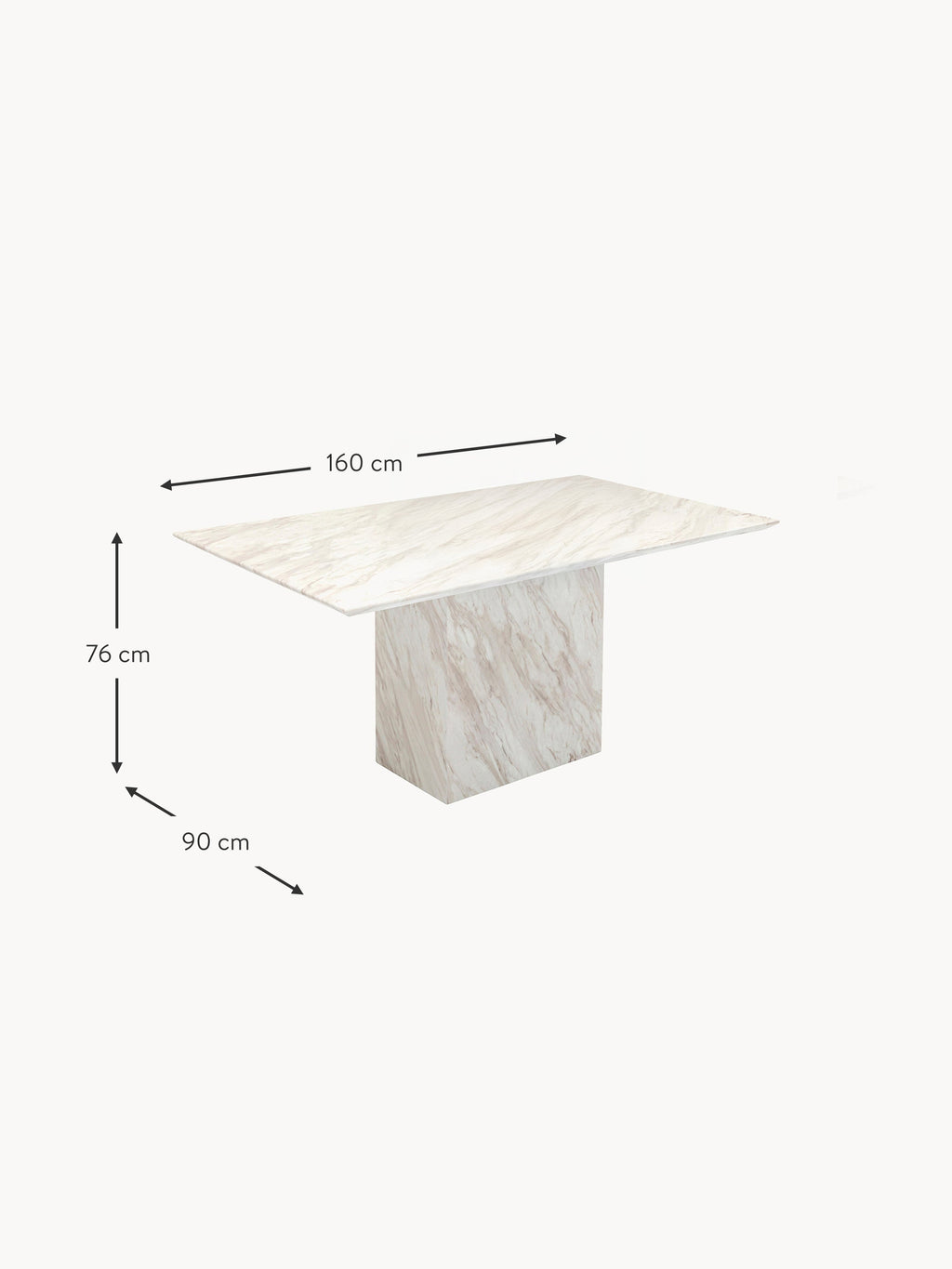 Dining Table Artistico with Marble Top, 160 x 90 cm