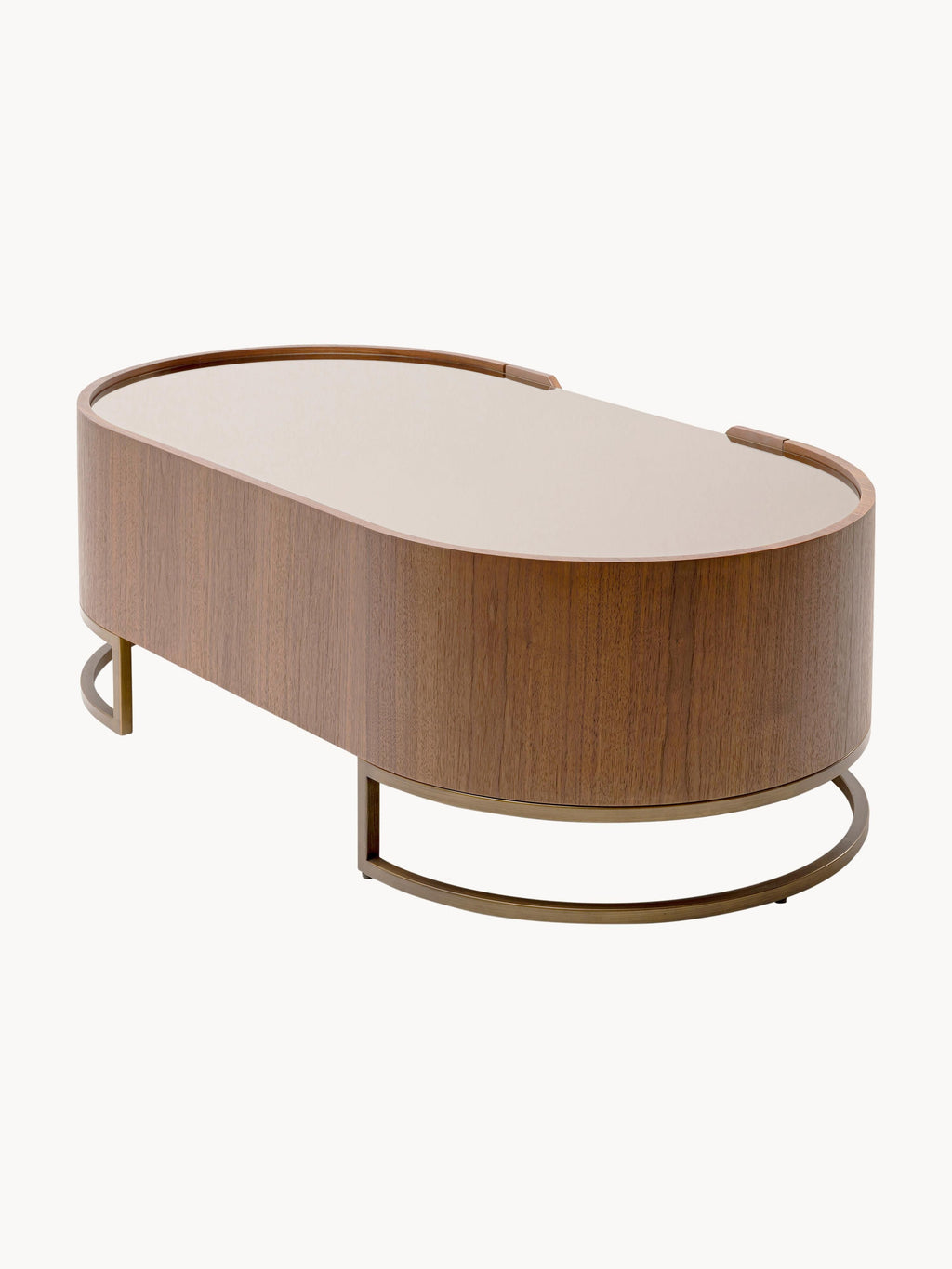Giorgio Oval Walnut Wood Coffee Table with Glass Top & Drawer