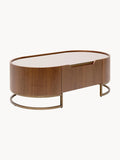 Gallery image 1 - Oval Walnut Wood Coffee Table Giorgio with Glass Top & Drawer