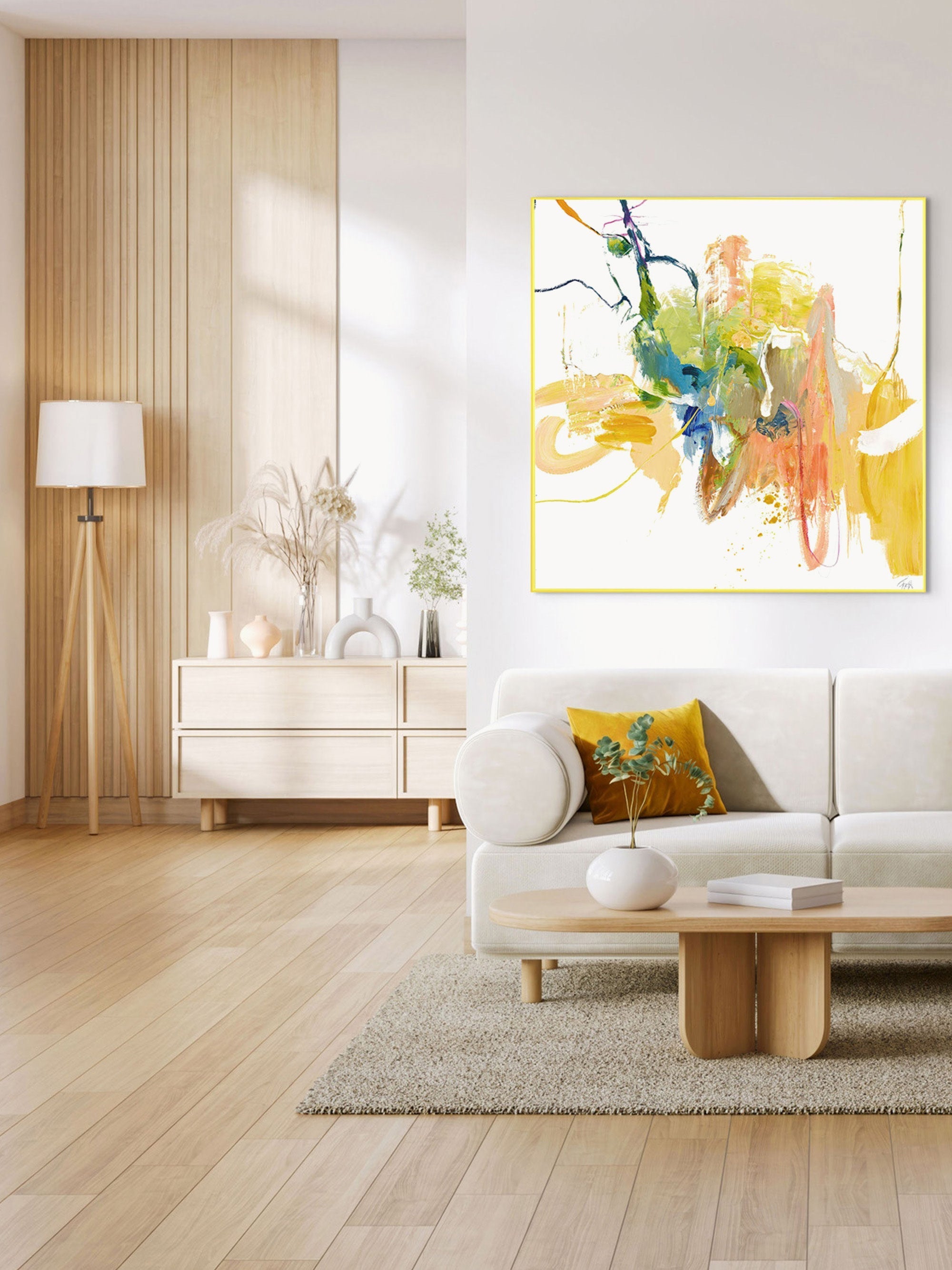 Yellow Hand-Embellished Canvas Print Confidential