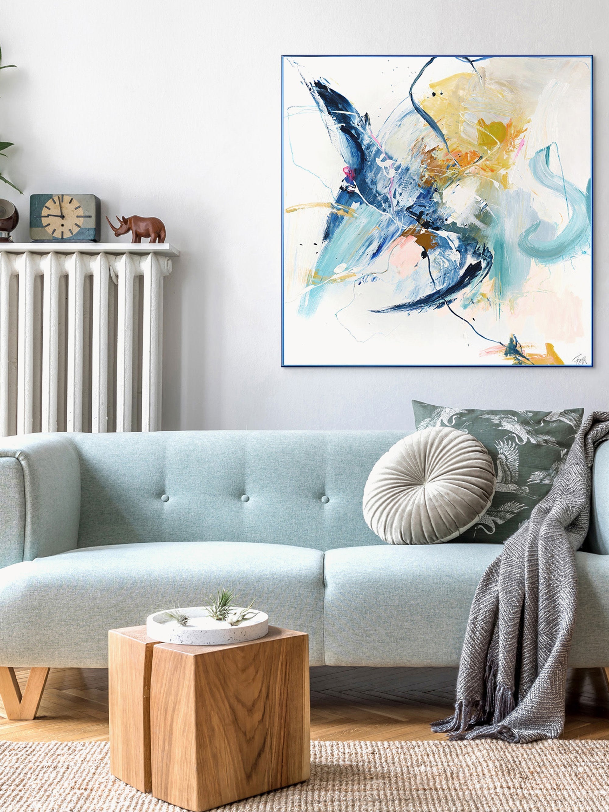 Blue Hand-Embellished Canvas Print Confidential