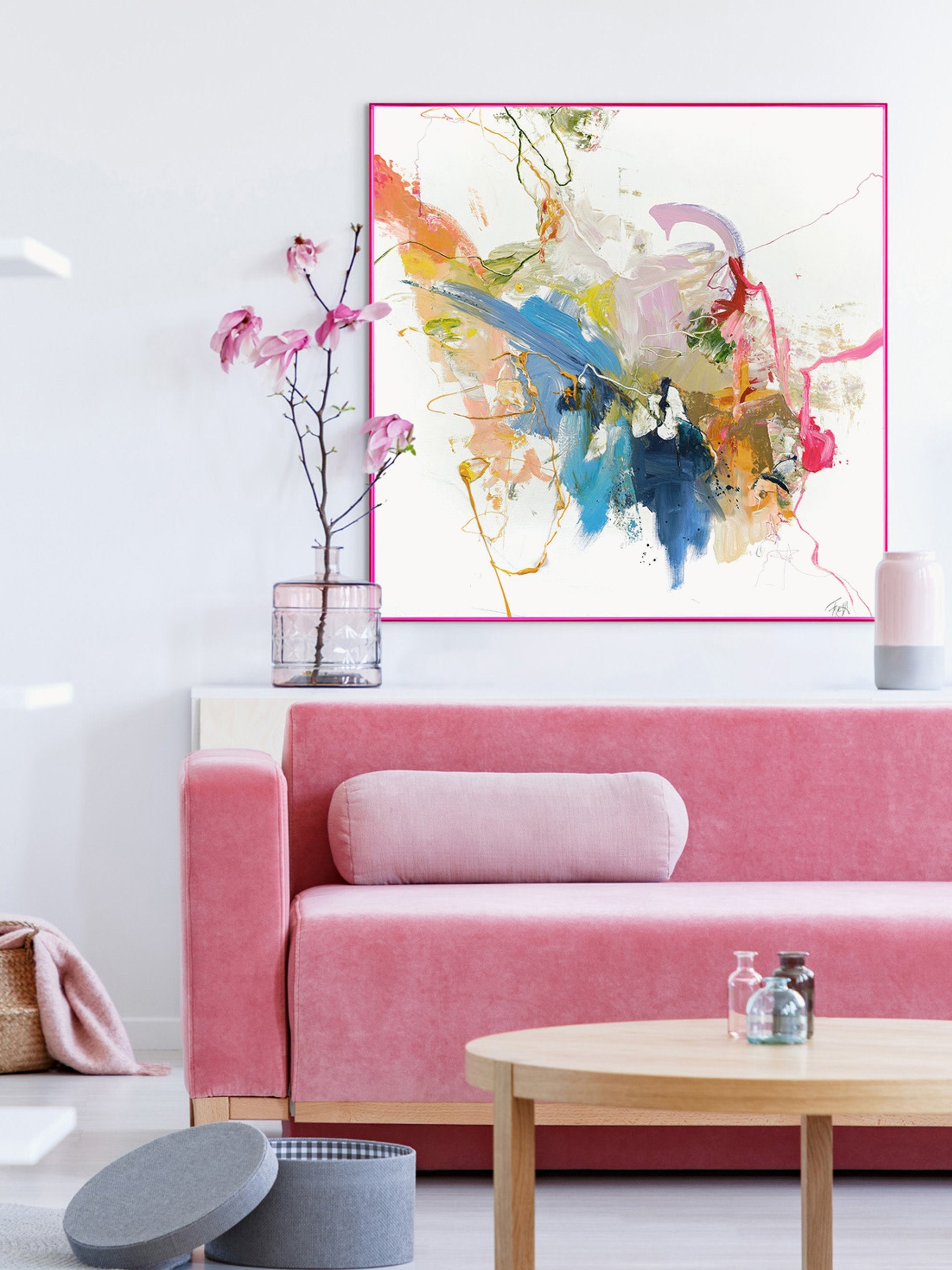 Pink Hand-Embellished Canvas Print Confidential