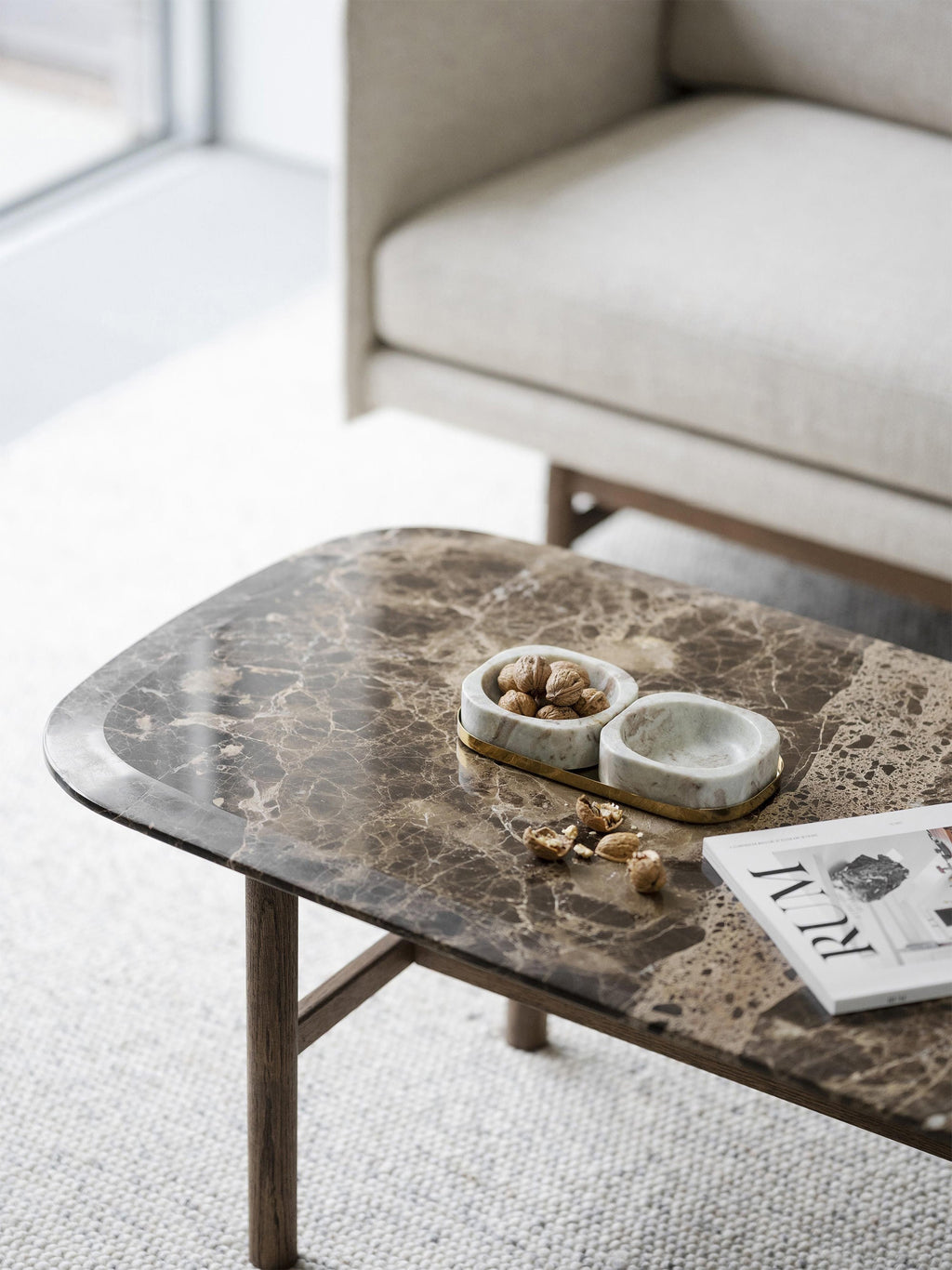Hammond Oval Marble and Oak Wood Coffee Table