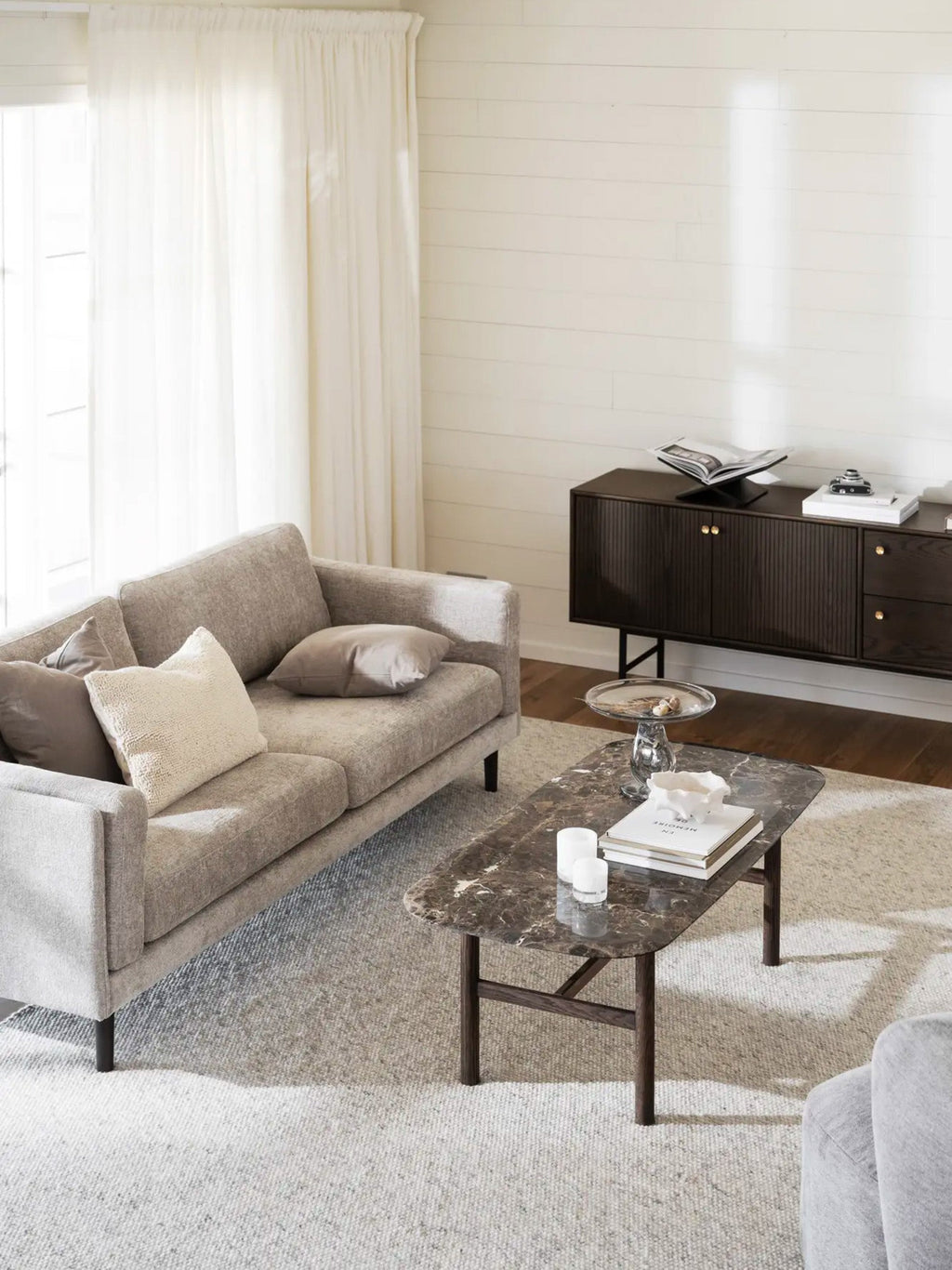 Hammond Oval Marble and Oak Wood Coffee Table