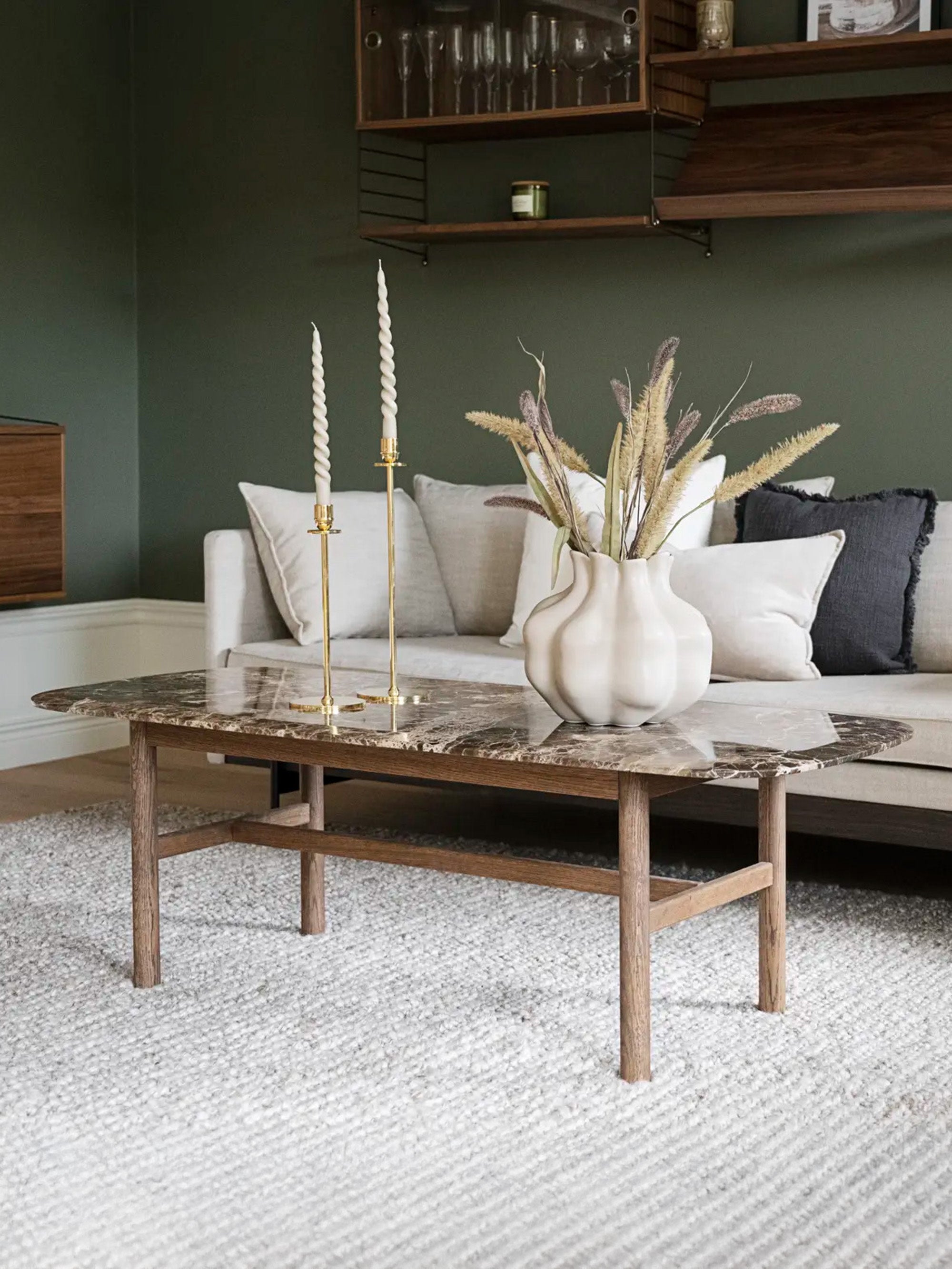 Hammond Oval Marble and Oak Wood Coffee Table