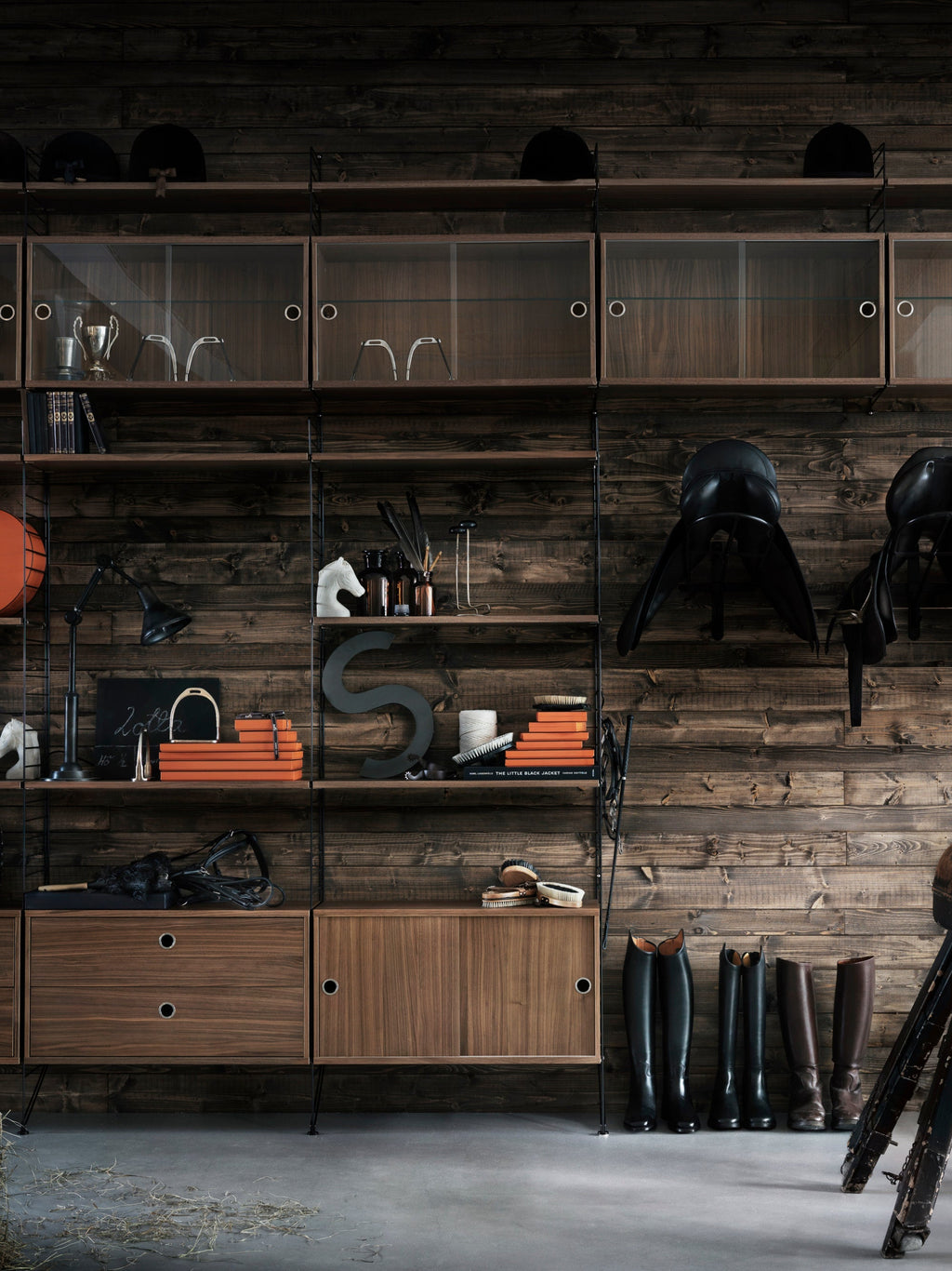 Display Cabinet String System with Sliding Glass Doors, W 78 x D 30 cm