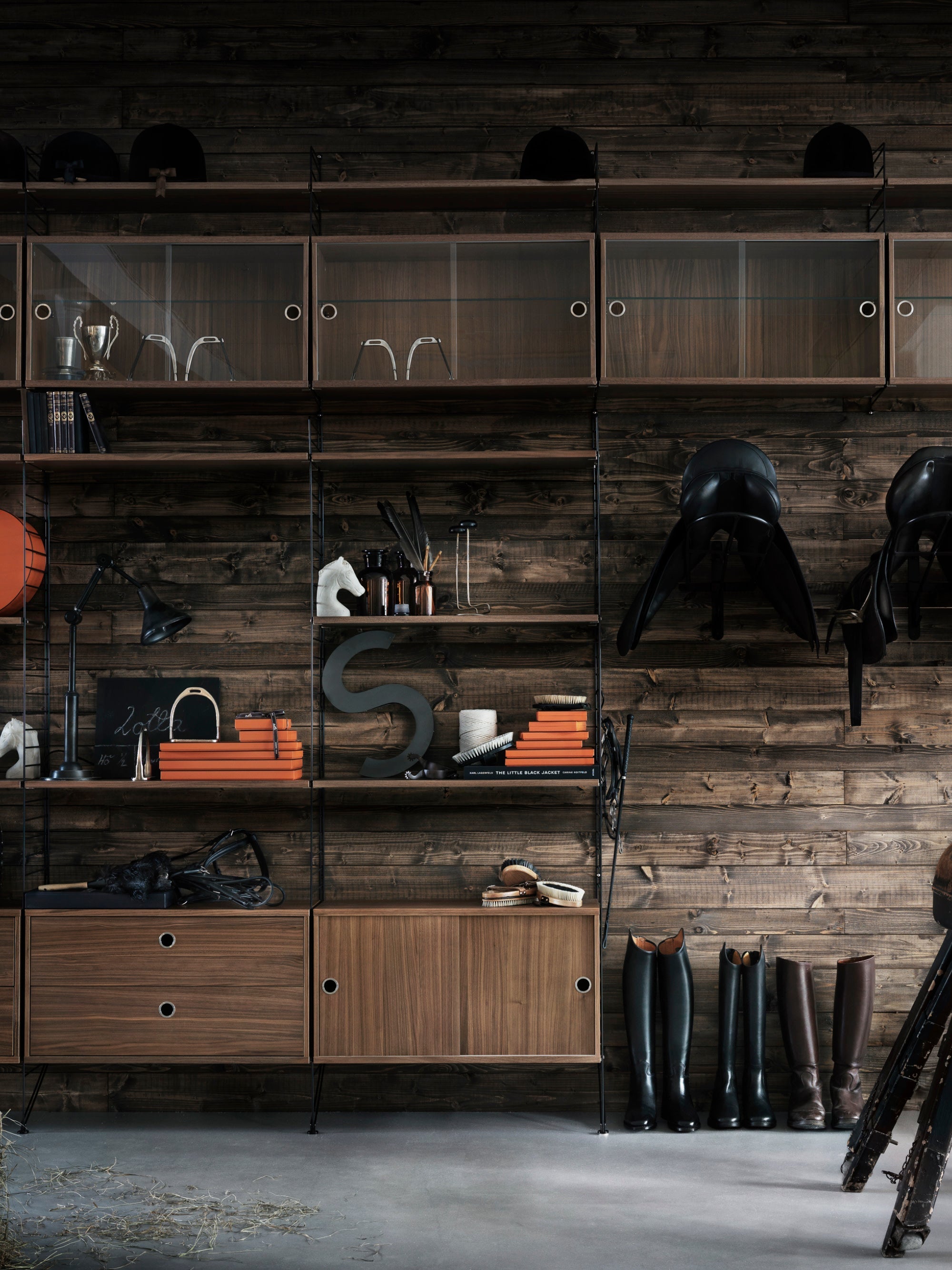 Display Cabinet String System with Sliding Glass Doors, W 78 x D 30 cm