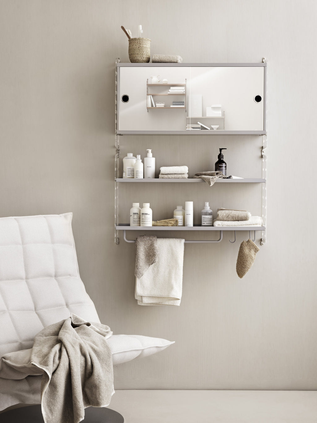 Cabinet String System with Two Mirror Doors, W 78 x D 20 cm