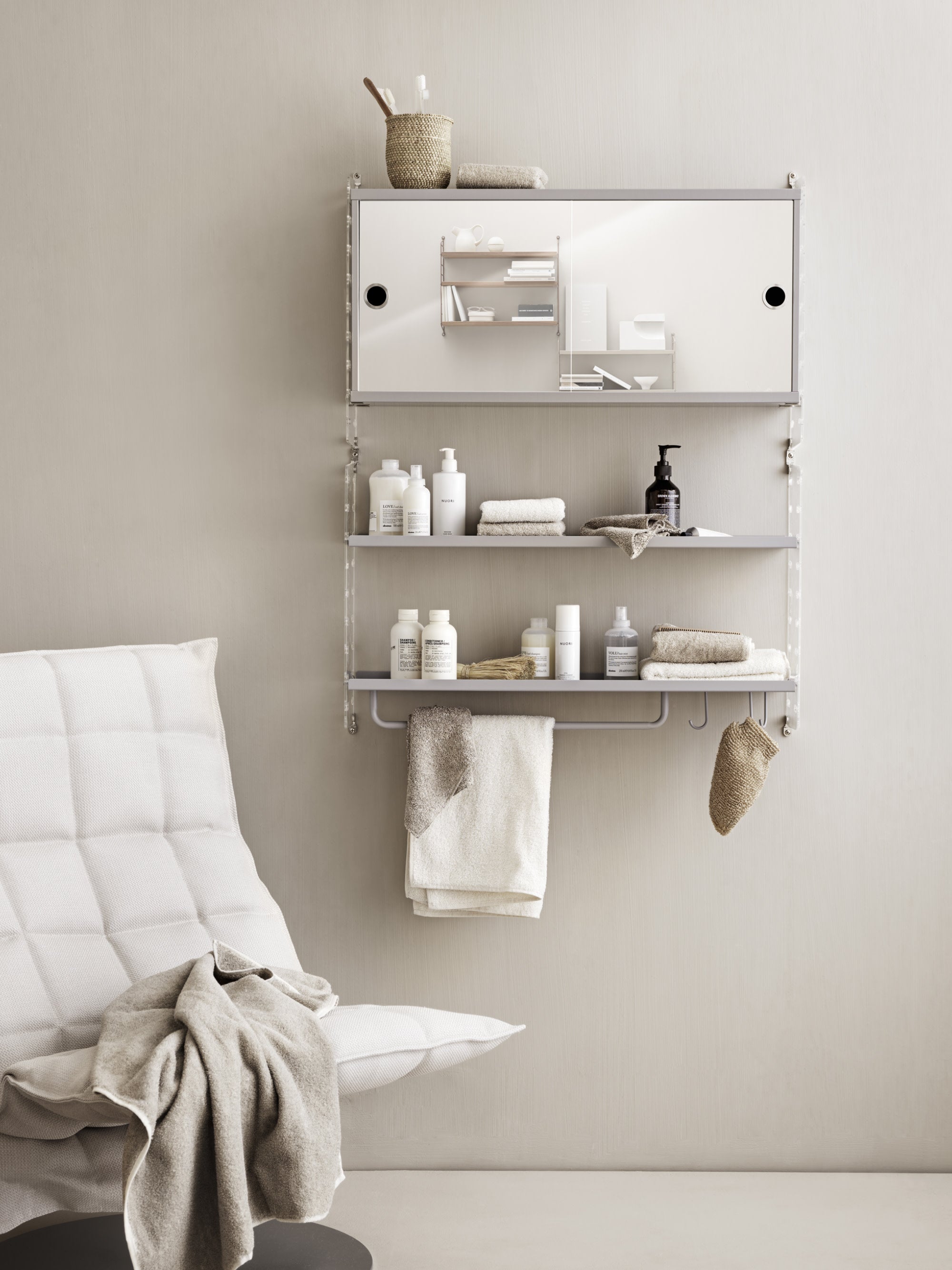 Cabinet String System with Two Mirror Doors, W 78 x D 20 cm