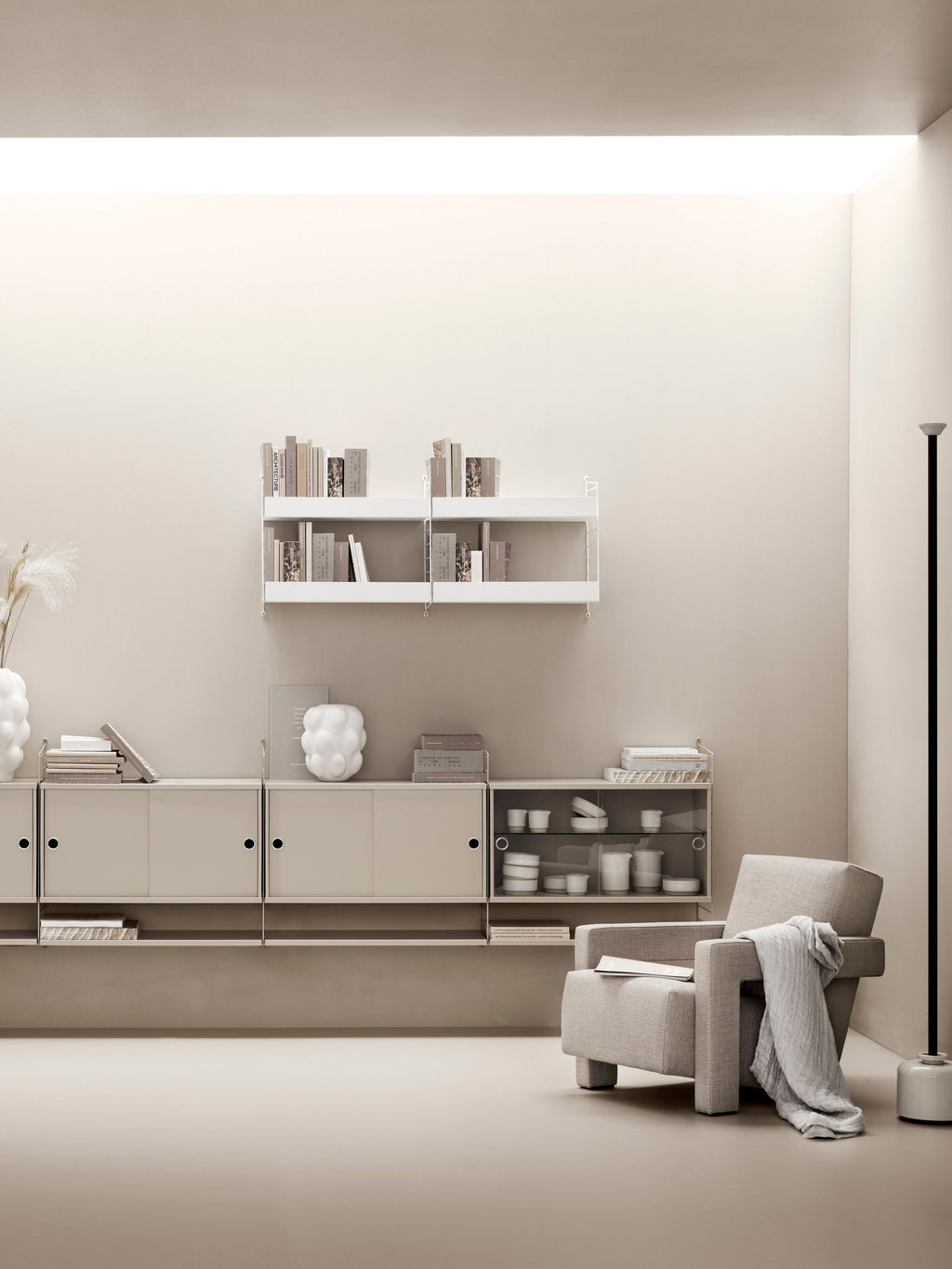 Display Cabinet String System with Sliding Glass Doors, W 78 x D 30 cm