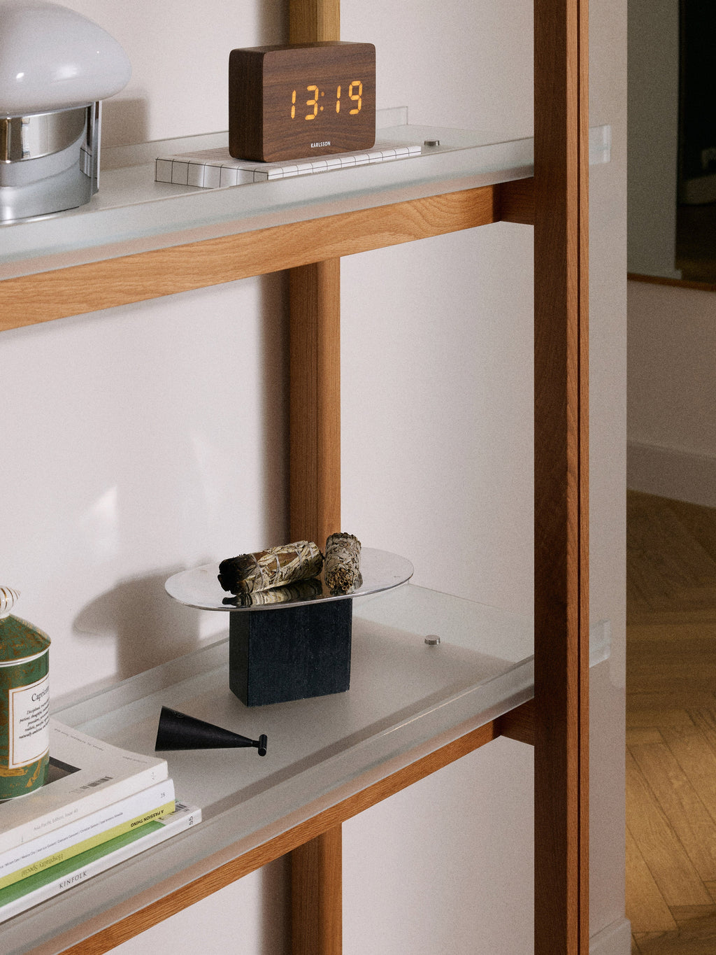 Alex Large Oak Shelving Unit with Glass Shelves