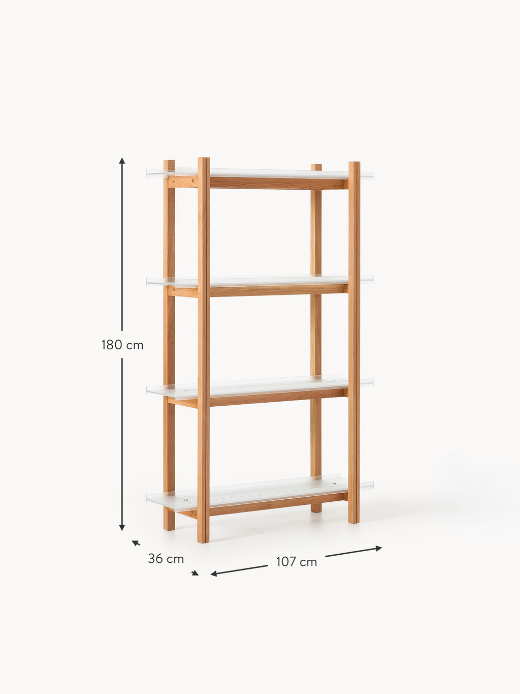 Alex Large Oak Shelving Unit with Glass Shelves