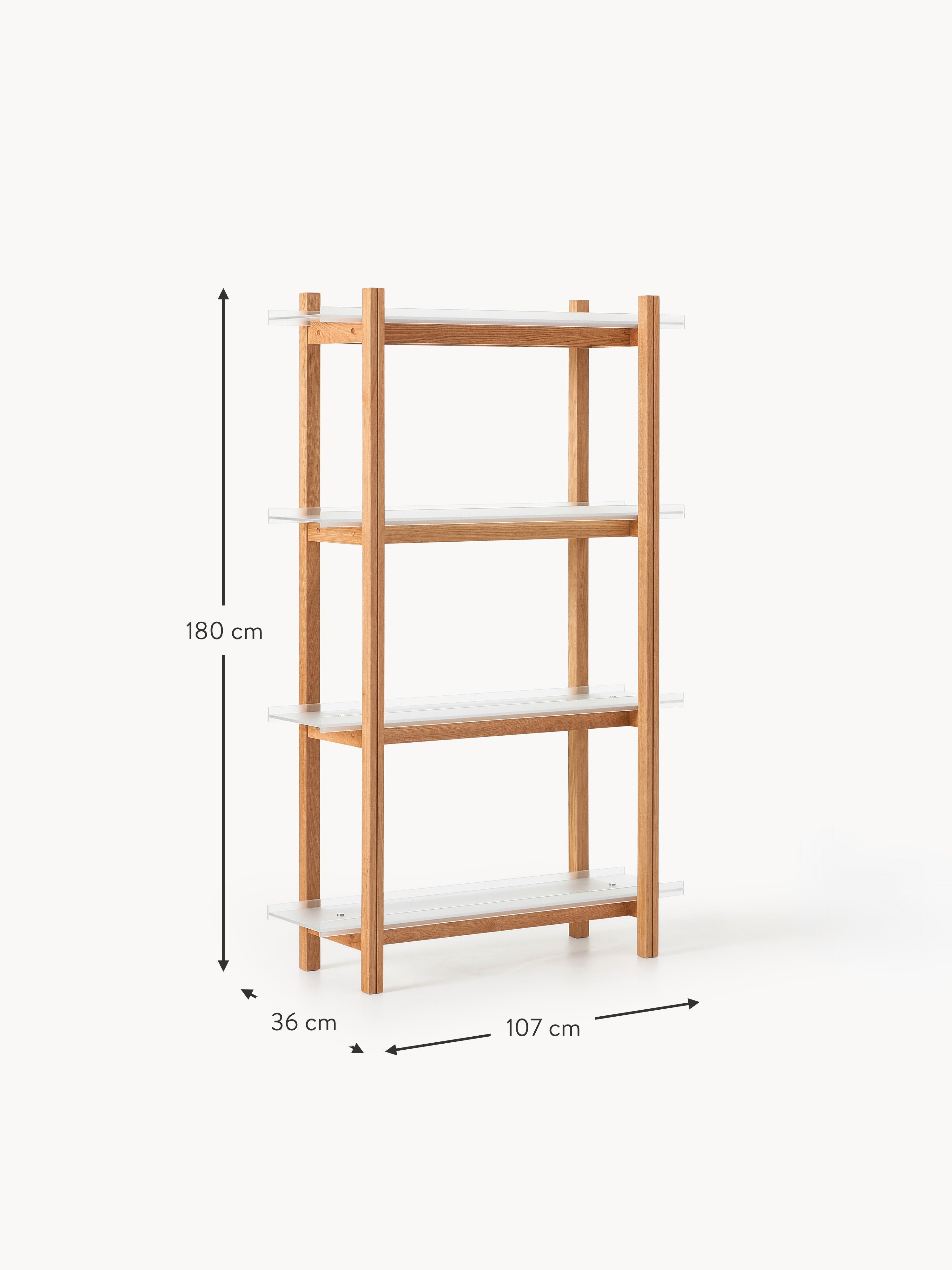 Alex Large Oak Shelving Unit with Glass Shelves