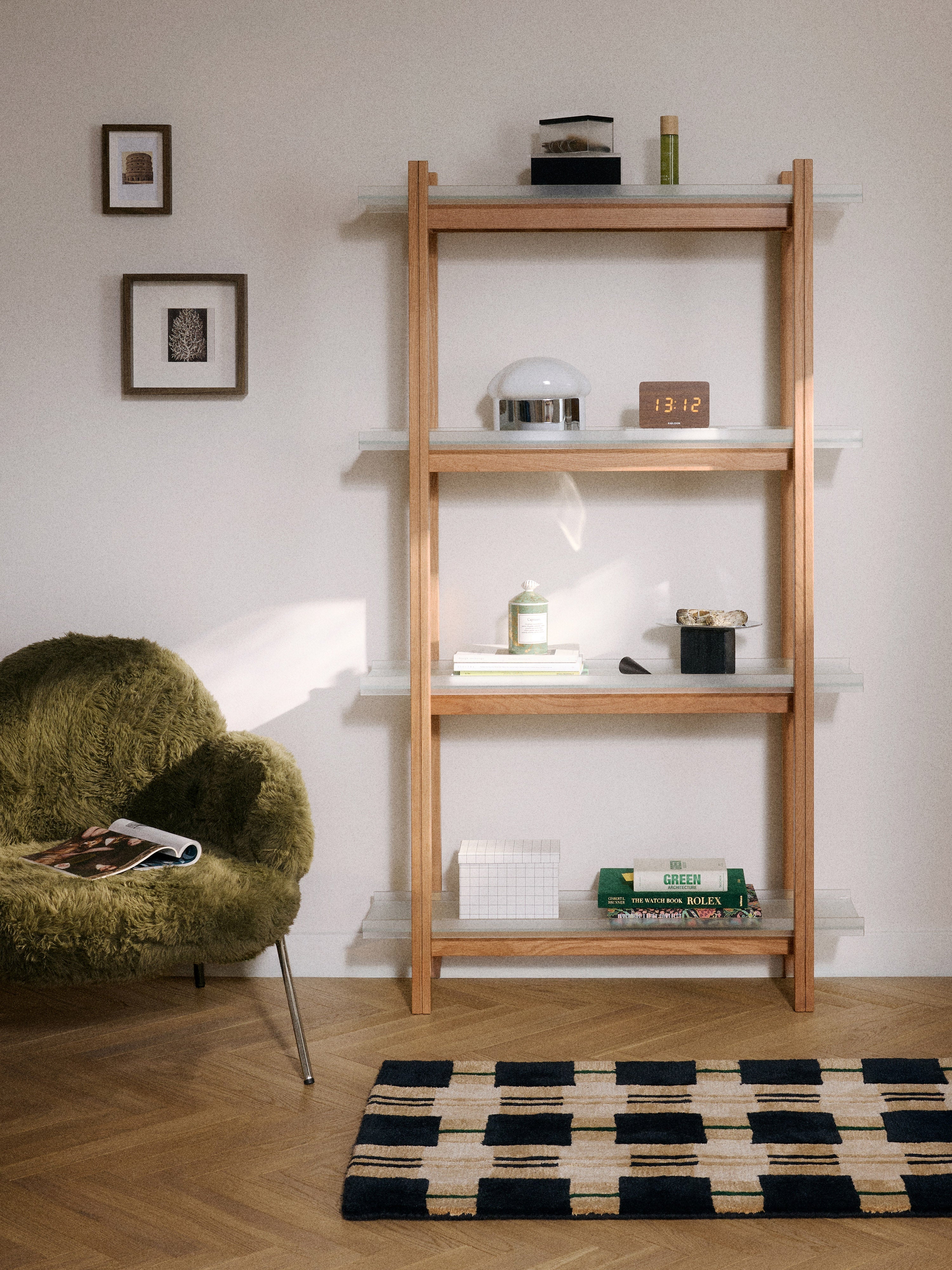 Alex Large Oak Shelving Unit with Glass Shelves