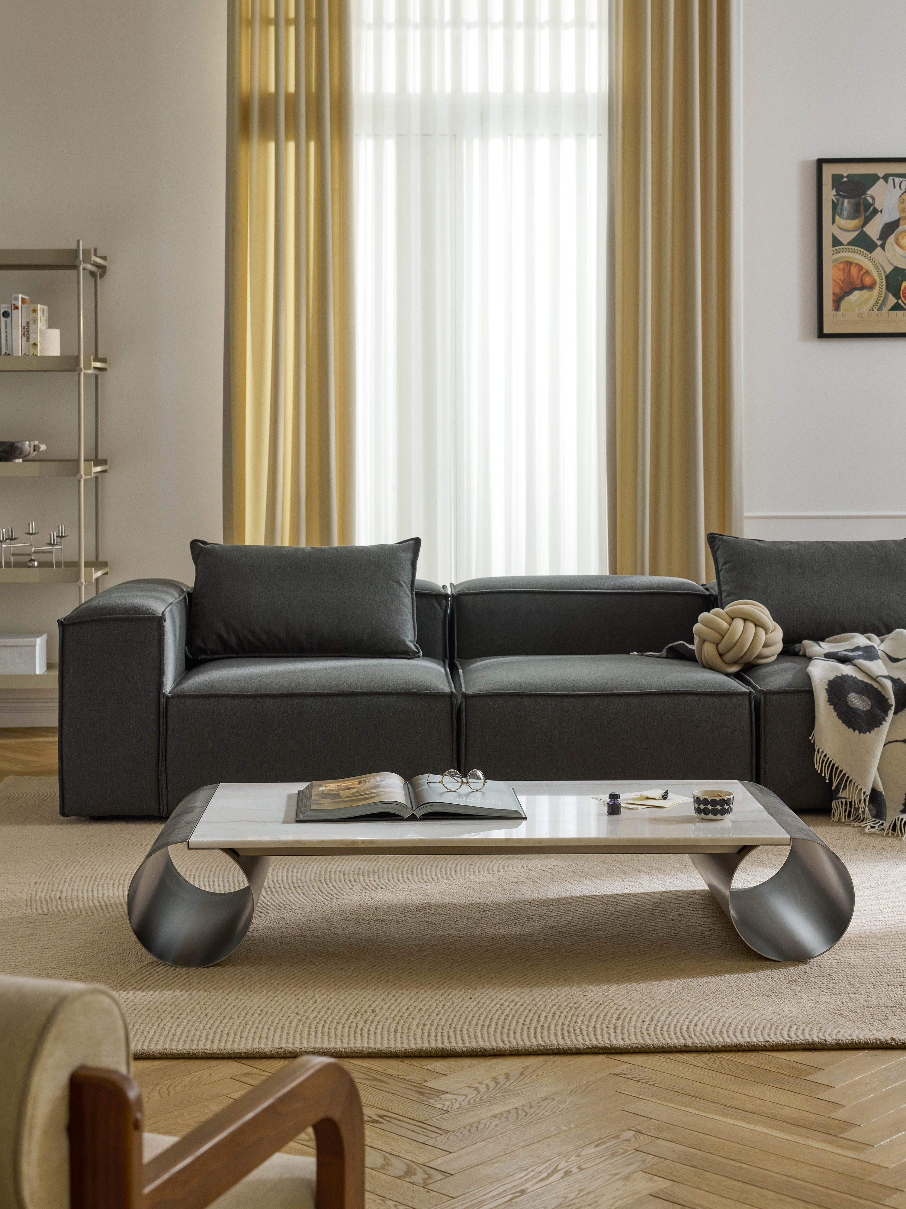 Blaze XL Coffee Table with Marble Top, W 160 cm