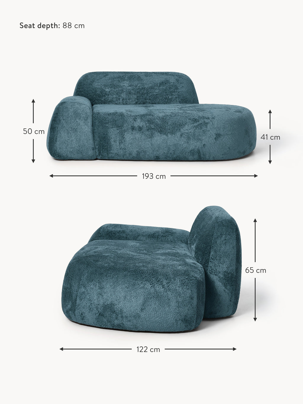 Wolke Teddy Bouclé Sofa (2-seater) with Chaise End