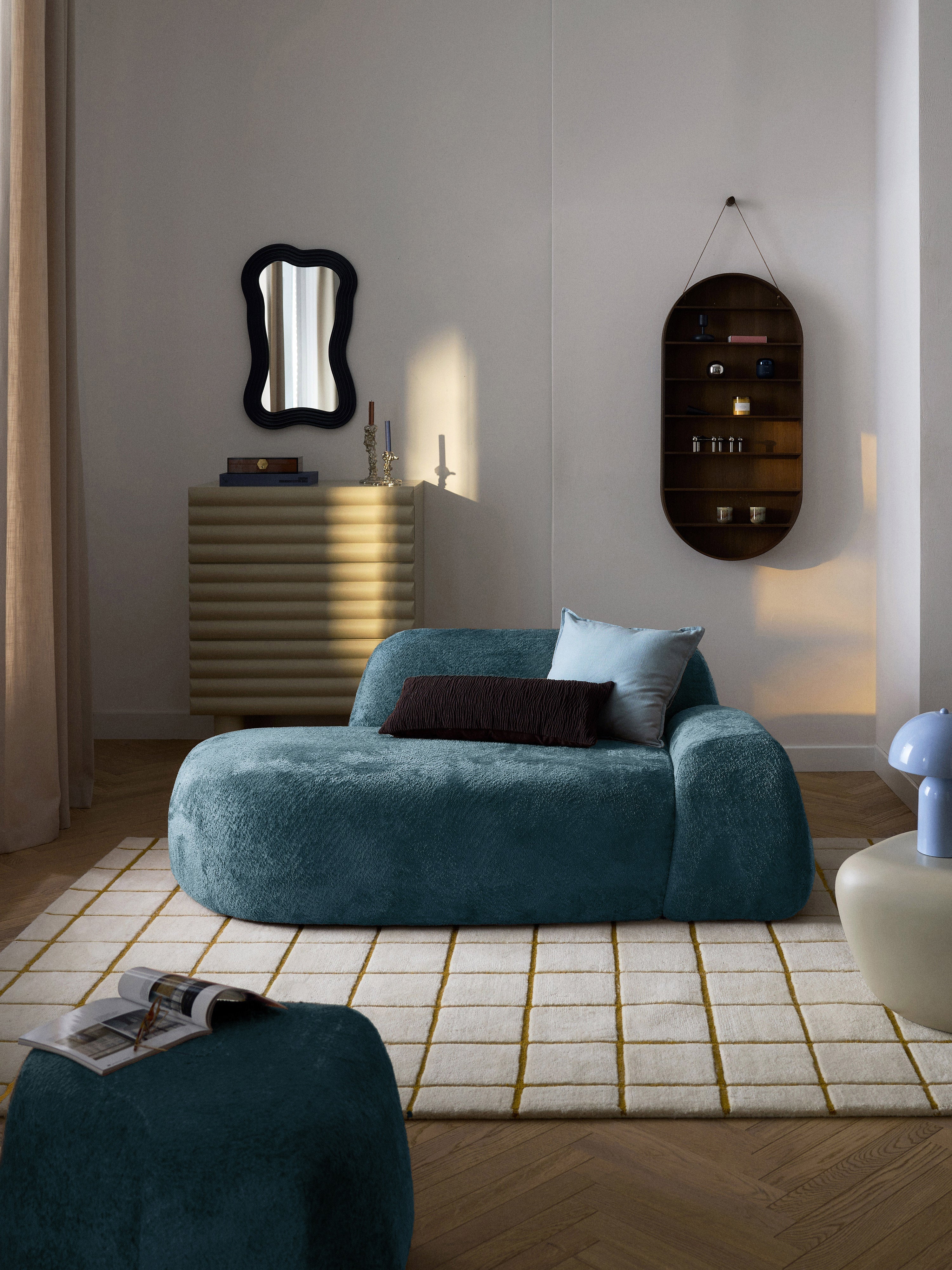 Wolke Teddy Bouclé Sofa (2-seater) with Chaise End