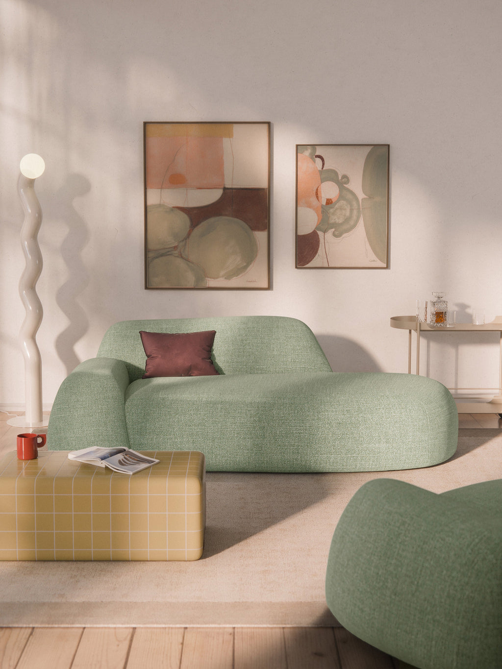 Wolke Bouclé Sofa (2-seater) with Chaise End