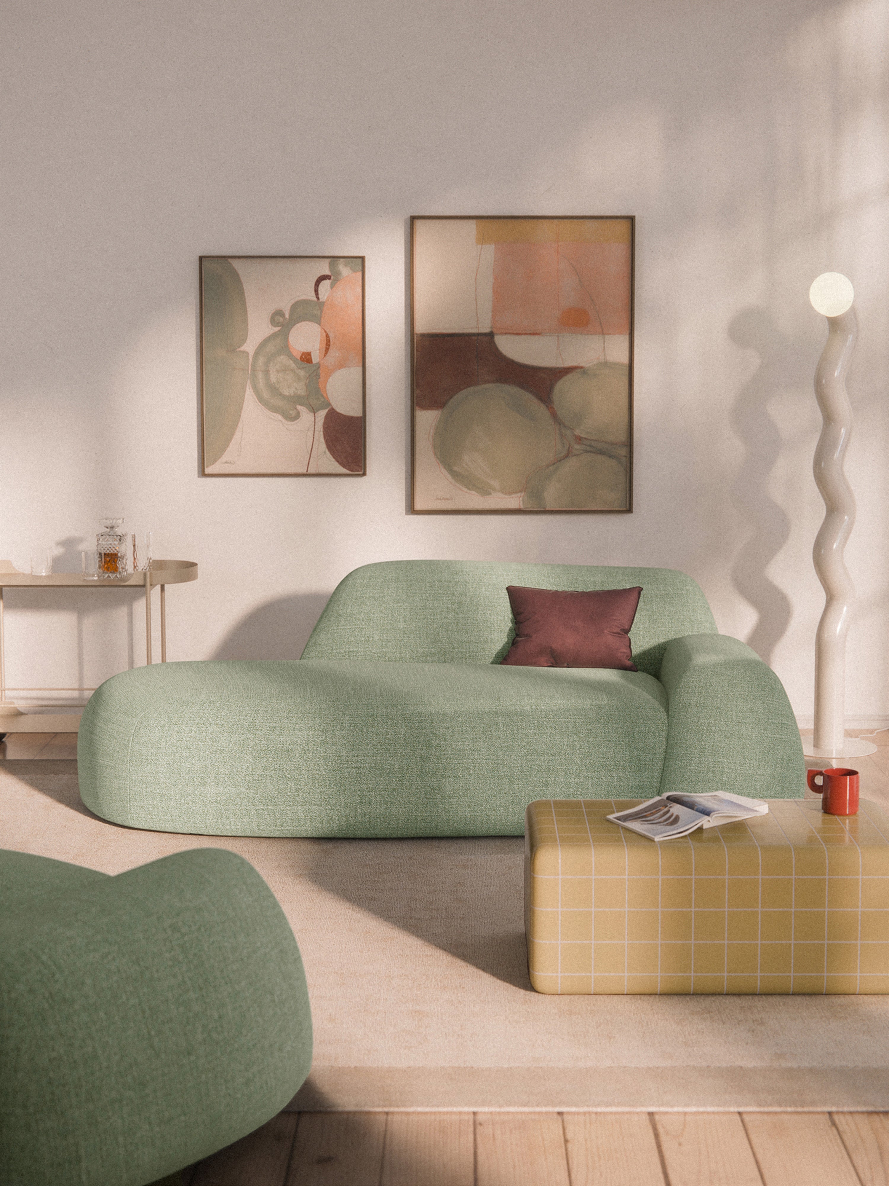 Wolke Bouclé Sofa (2-seater) with Chaise End