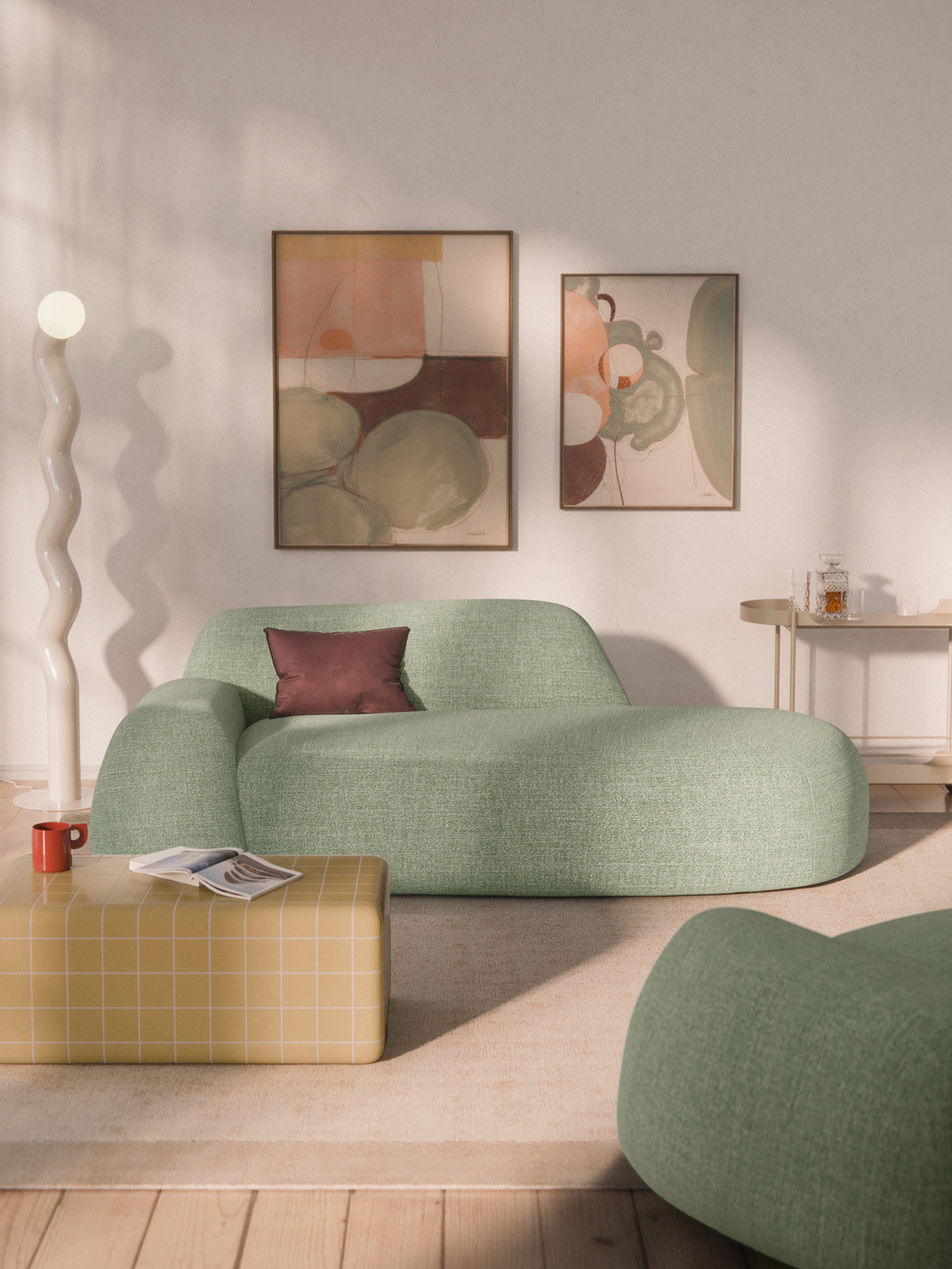 Wolke Bouclé Sofa (2-seater) with Chaise End