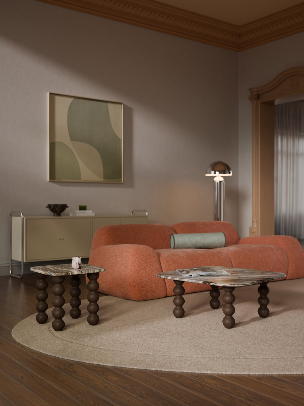Lyndi Marble Coffee Table with Oak Legs