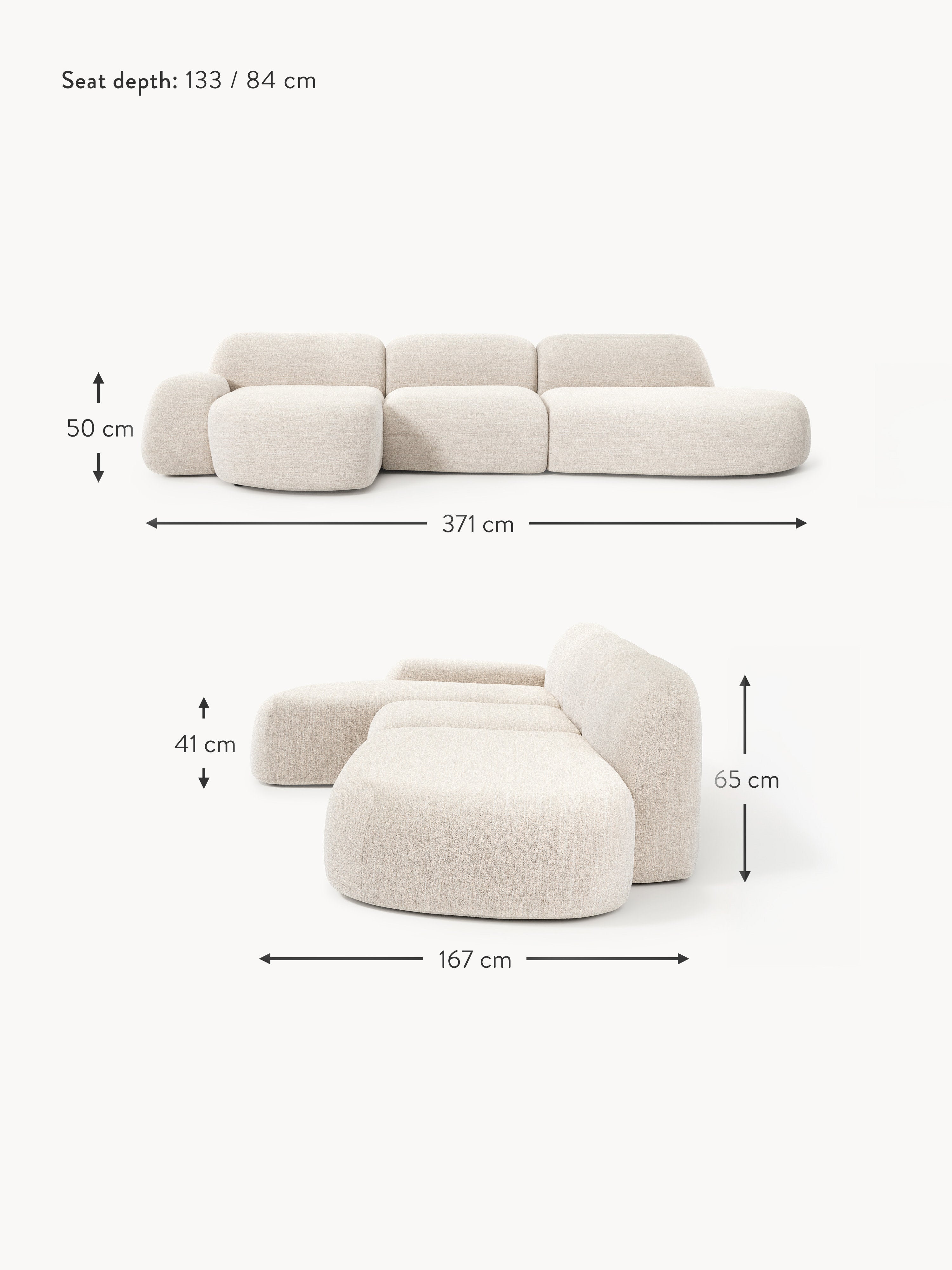 Wolke Modular Bouclé Corner Sofa (4-seater) with Chaise End