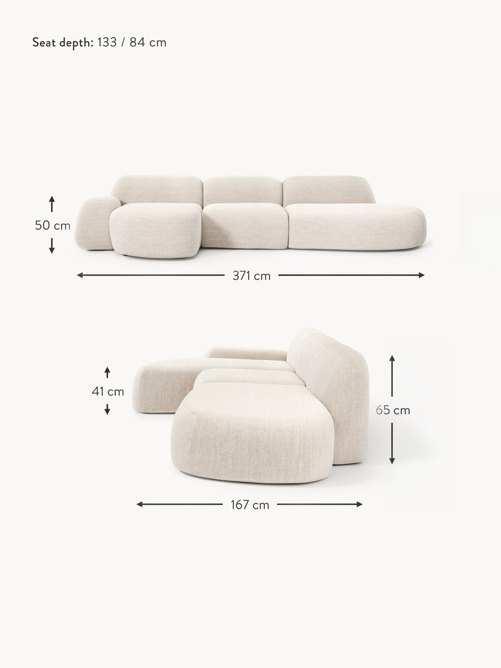 Wolke Modular Bouclé Corner Sofa (4-seater) with Chaise End