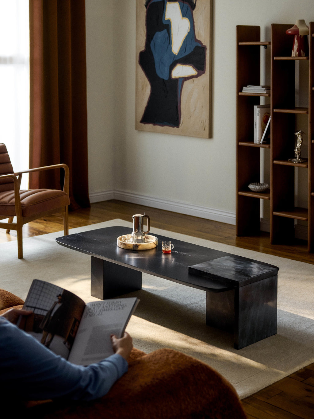 Naida Oak Wood and Marble Coffee Table
