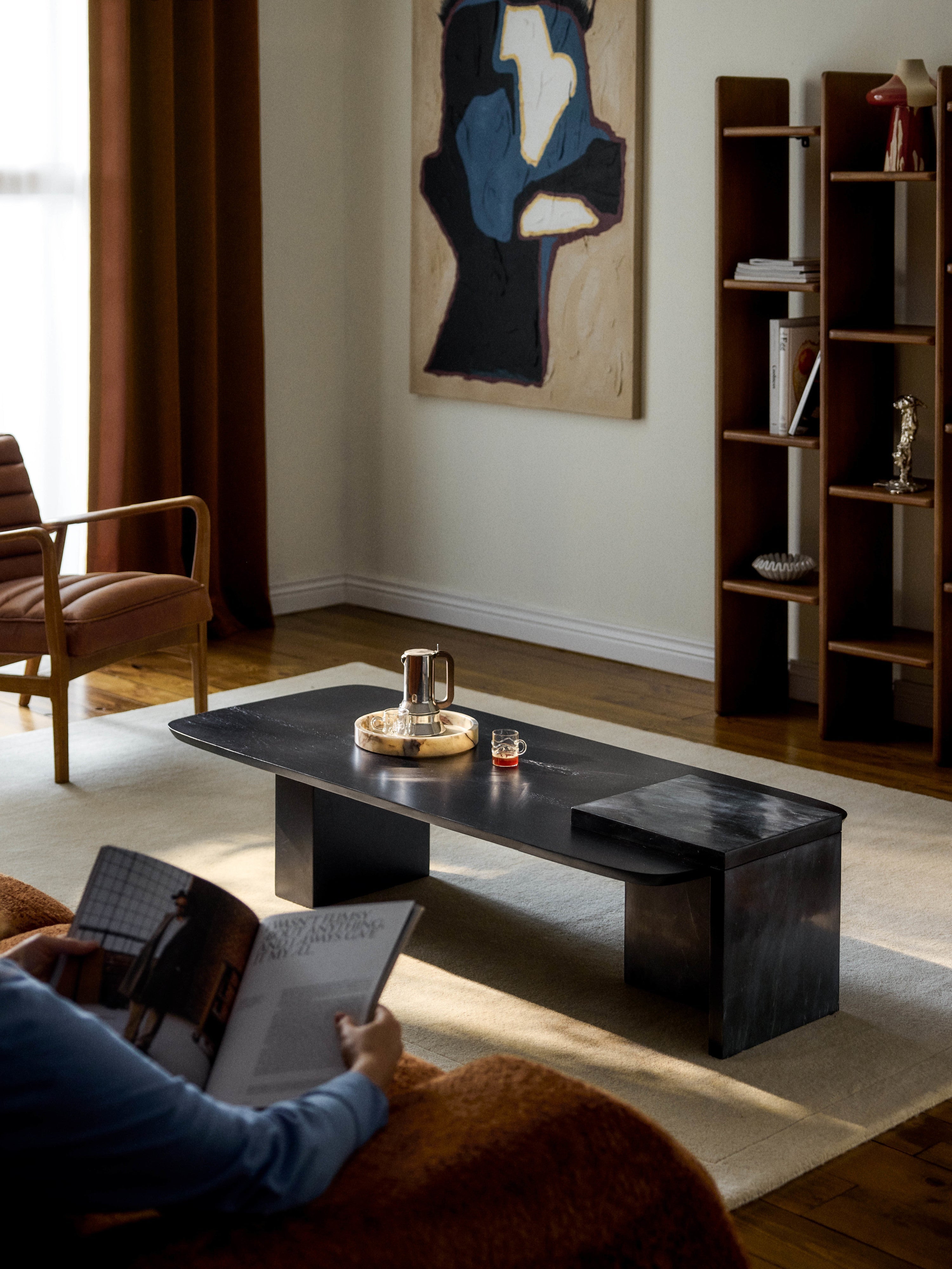 Naida Oak Wood and Marble Coffee Table