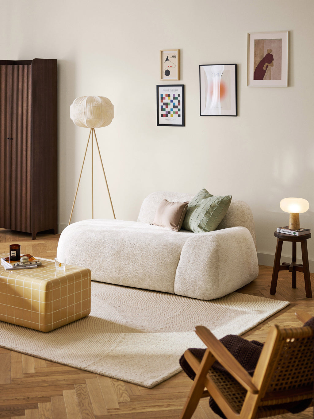 Wolke Teddy Bouclé Sofa (2-seater) with Chaise End