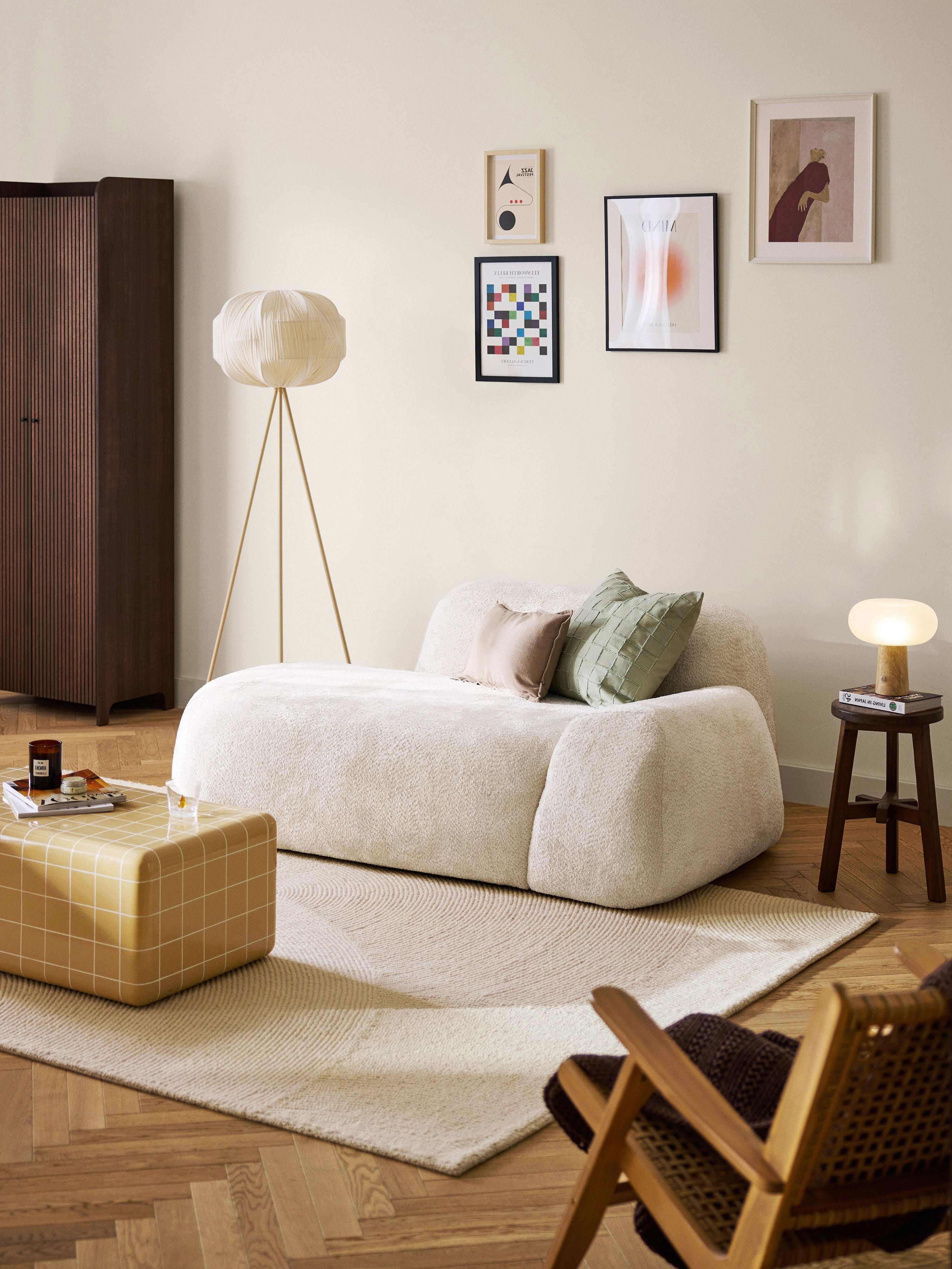 Wolke Teddy Bouclé Sofa (2-seater) with Chaise End