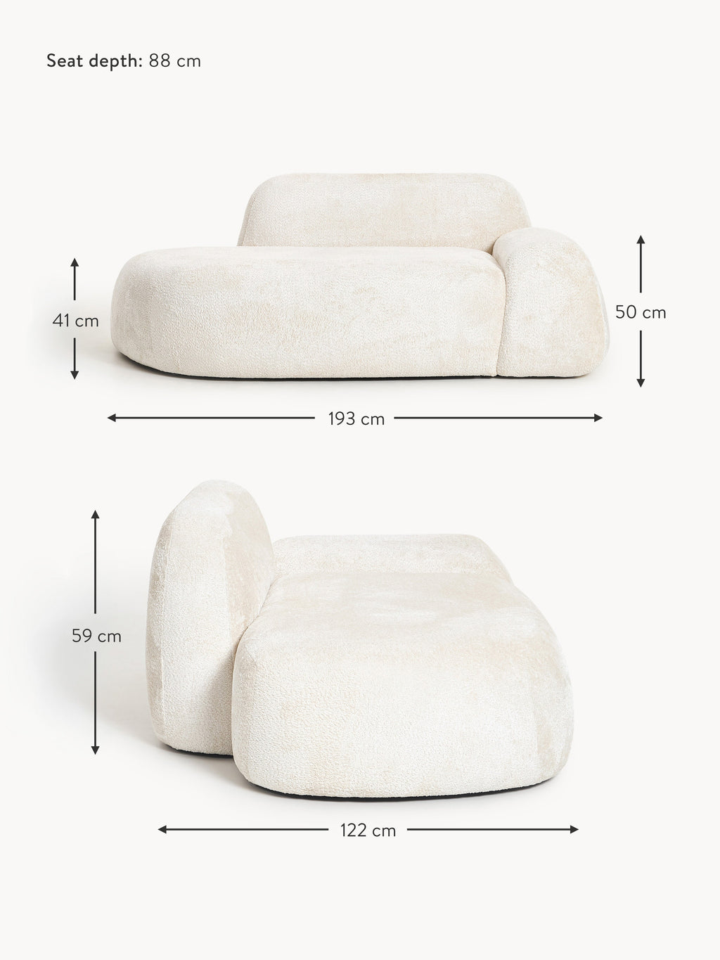 Wolke Teddy Bouclé Sofa (2-seater) with Chaise End